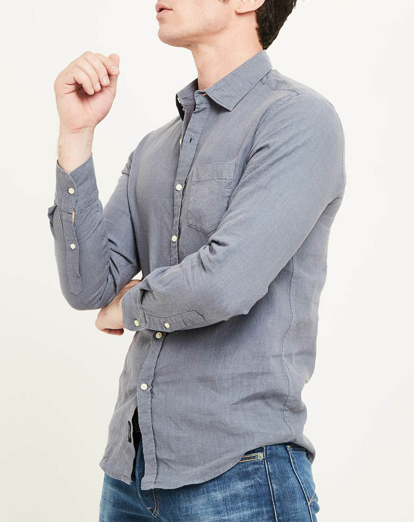 Replay Chemise ajustée en Lin bleu gris