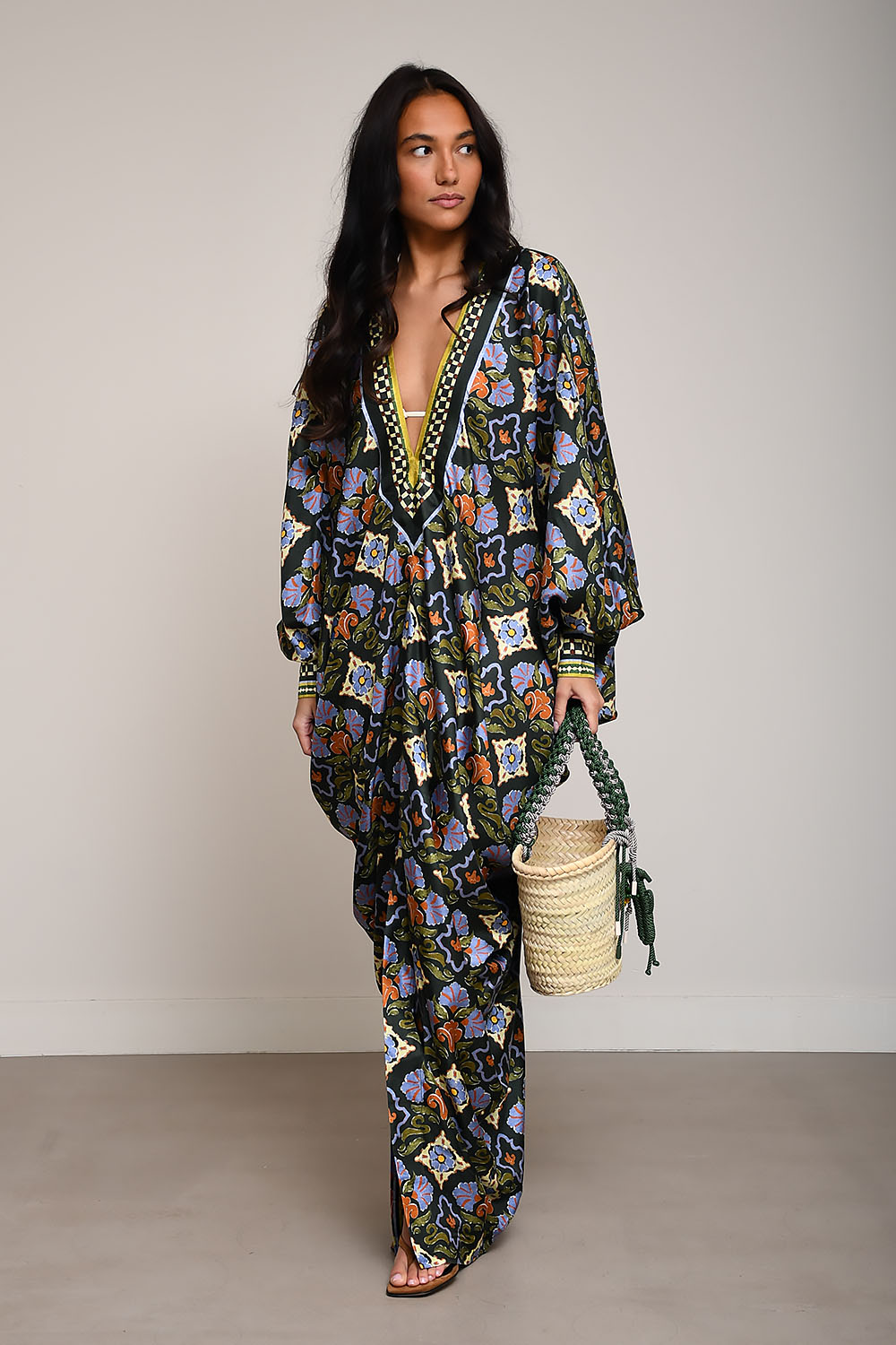 Cece v-neck silk midi dress