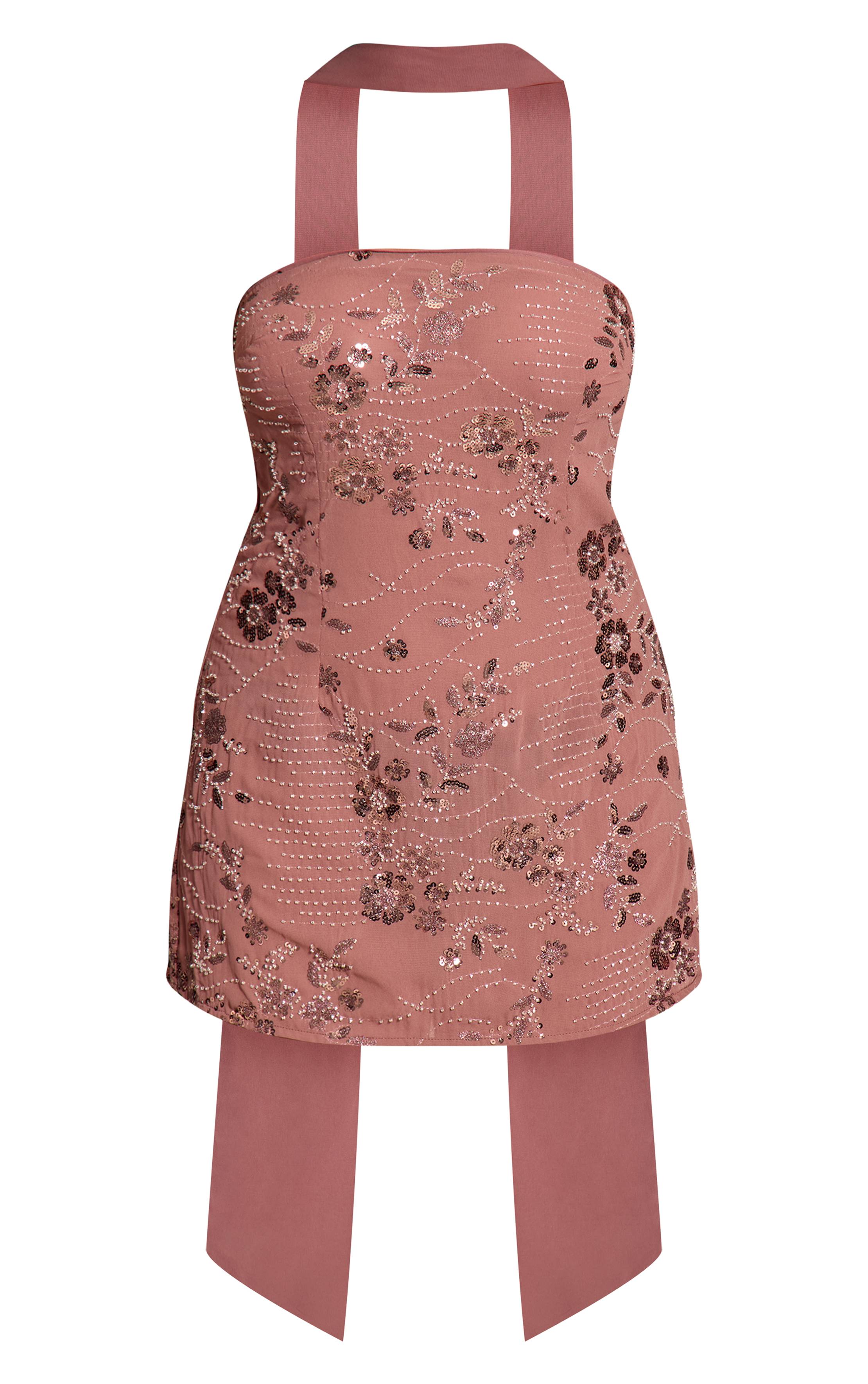 Taupe Robe Mini Bandeau À Détail Foulard Avec Sequins Floraux Shape