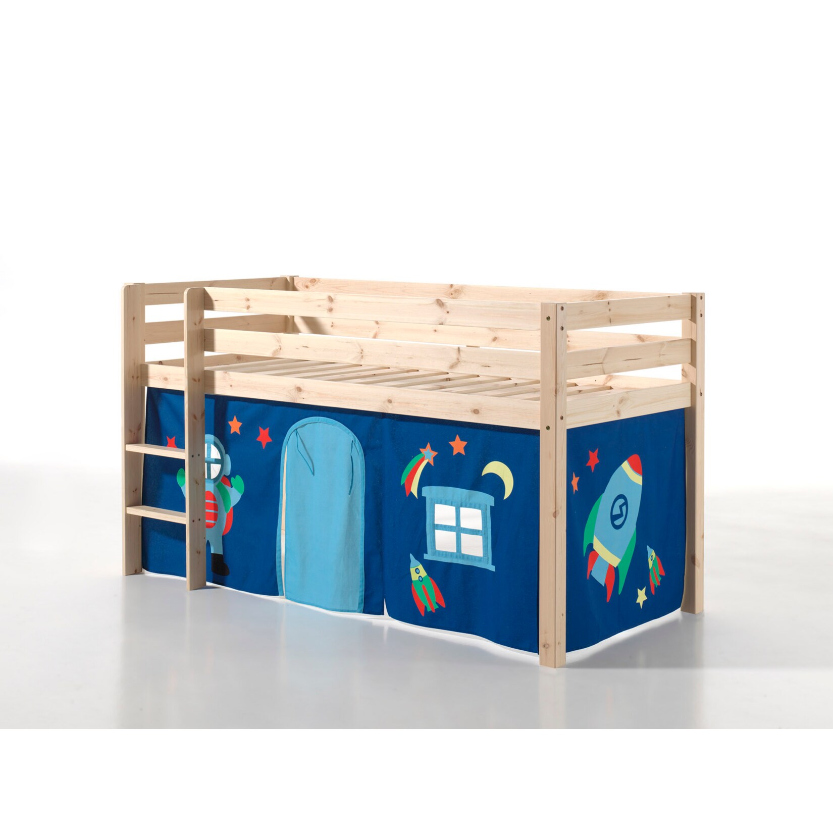 Vipack Spielbett Pino, Kiefer massiv natur mit Vorhang - Dessin Astro
