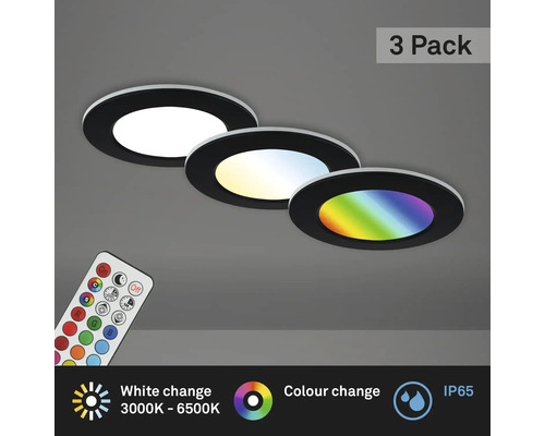LED inbouwspots set IP65 dimbaar 4,8W 450 lm 3000-6500 K CCT RGB zwart Ø 9,2/6,8 cm 230V 3 stuks met afstandsbediening, geheugenfunctie, nachtlampfunctie, timerfunctie