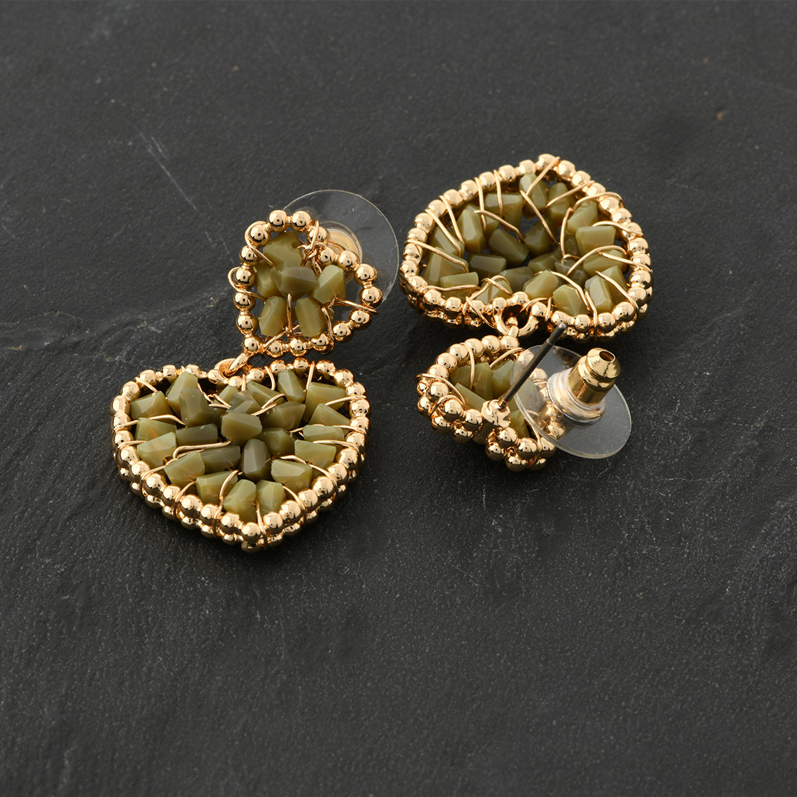 Gina Damen Ohrhänger in Herz-Form gold / oliv