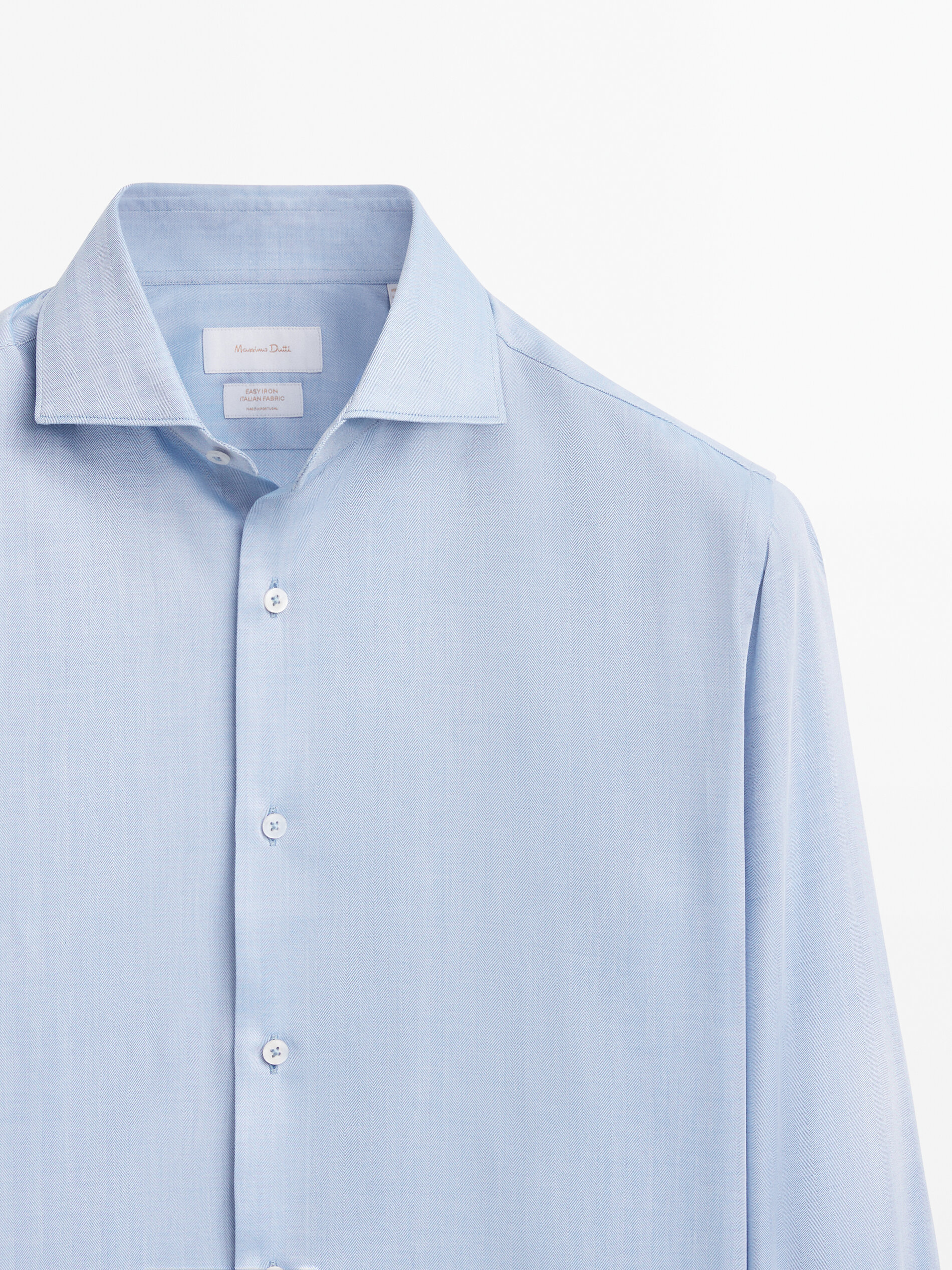 Camisa de algodão com padrão espinha de peixe e corte regular - AZUL CLARO