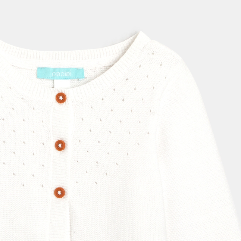 Gilet maille tricot effet pointelle blanc bébé fille