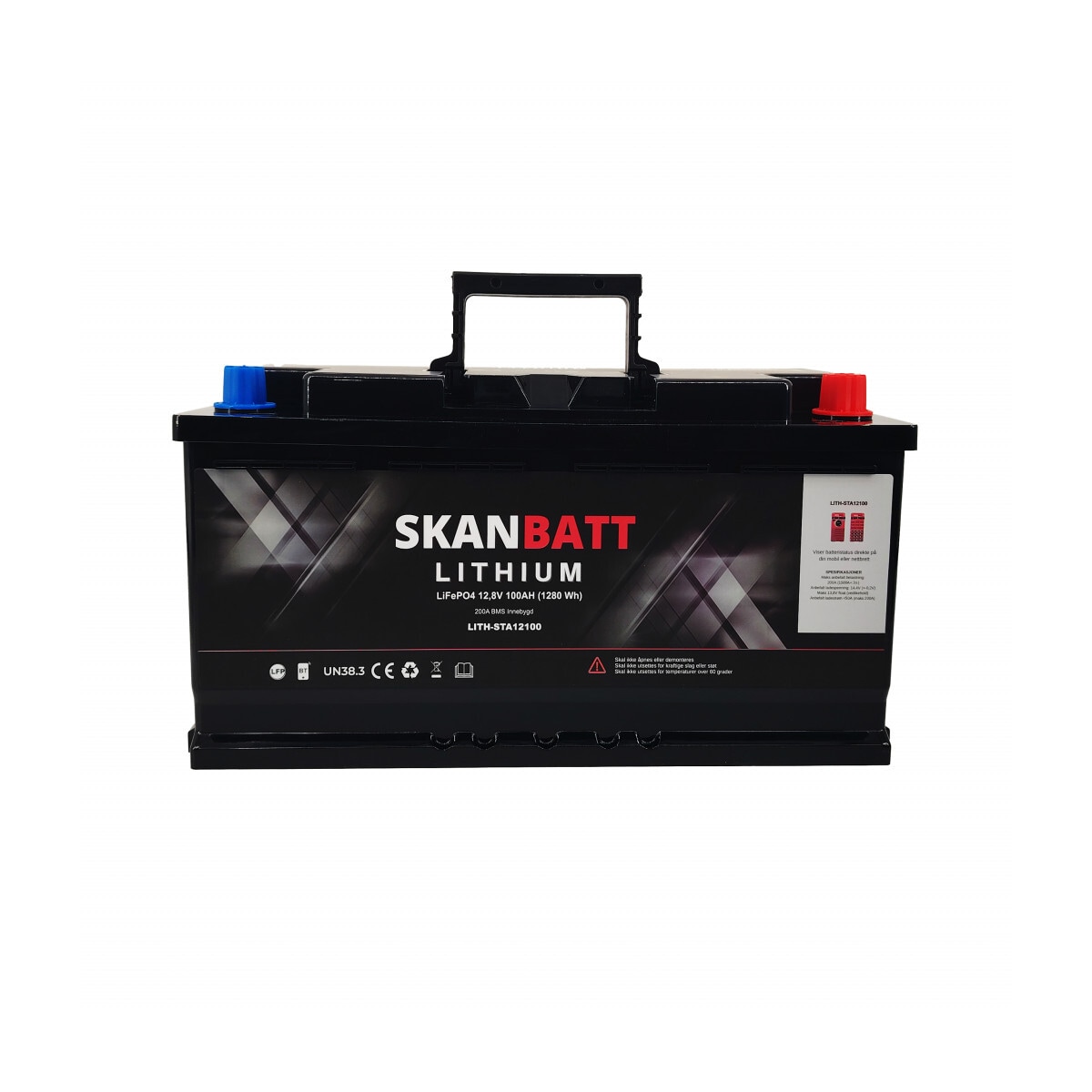 SKANBATT Lithium Start- og forbruksbatteri 12V 100Ah 1500CA - Bluetooth