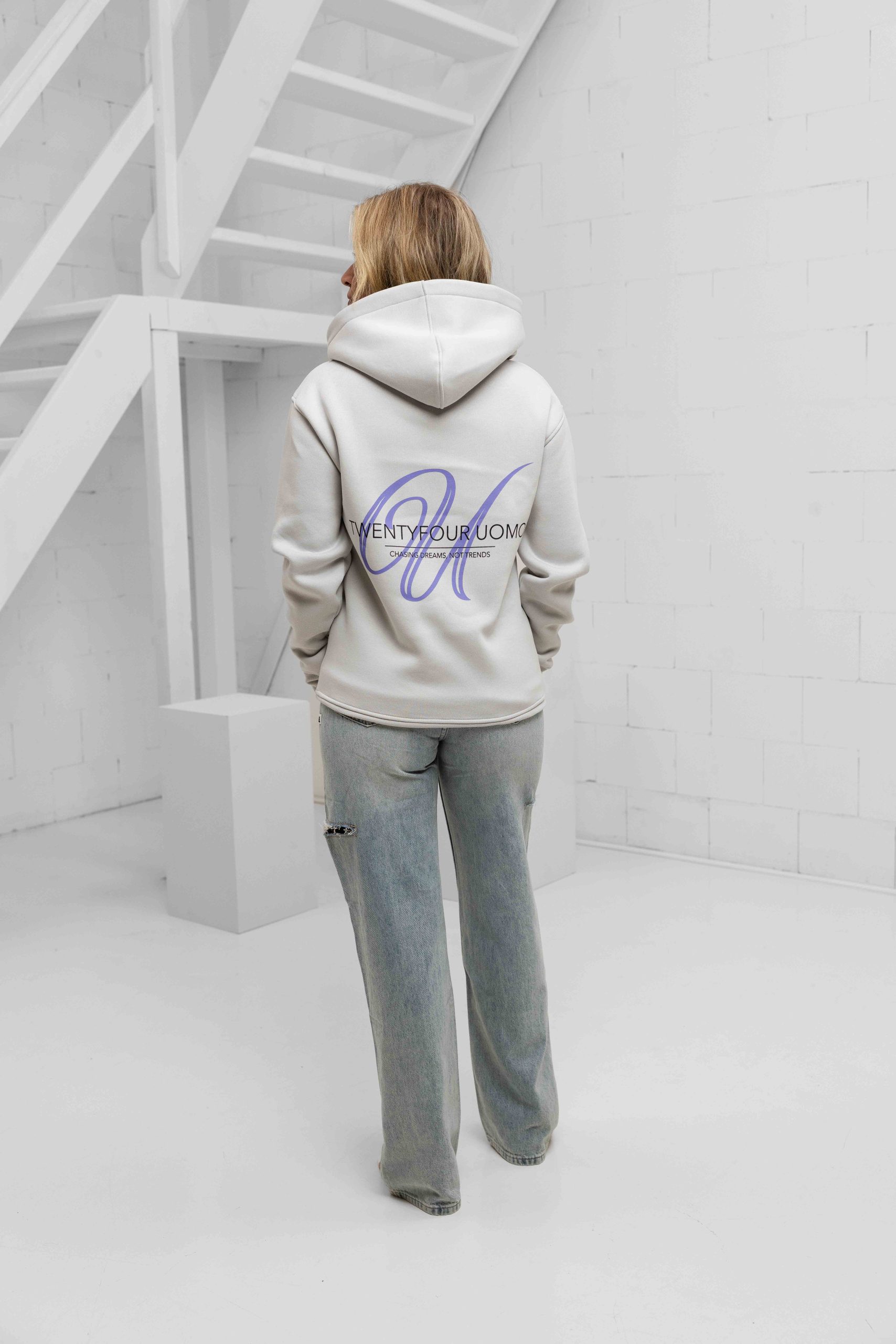 24 Uomo Initial Hoodie Dames Mid Grey