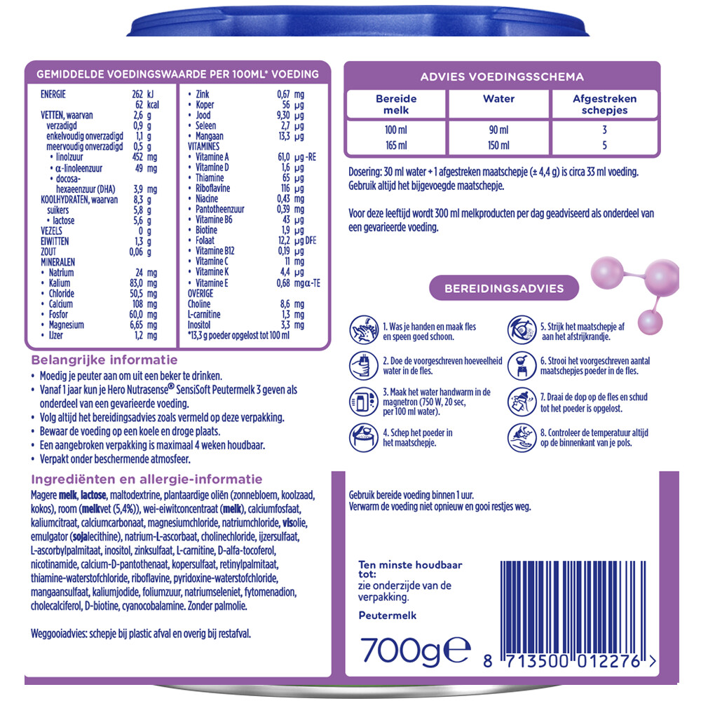 Hero Nutrasense Nutrasense SensiSoft 3 Peutermelk (12-24 mnd)700 gr