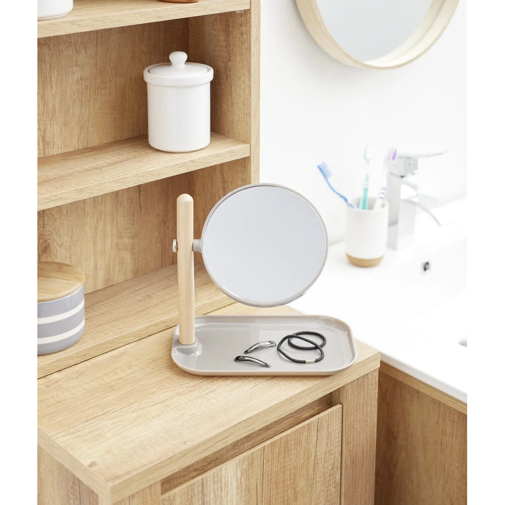 Miroir à poser rond double face avec plateau de rangement 22x14xH23cm