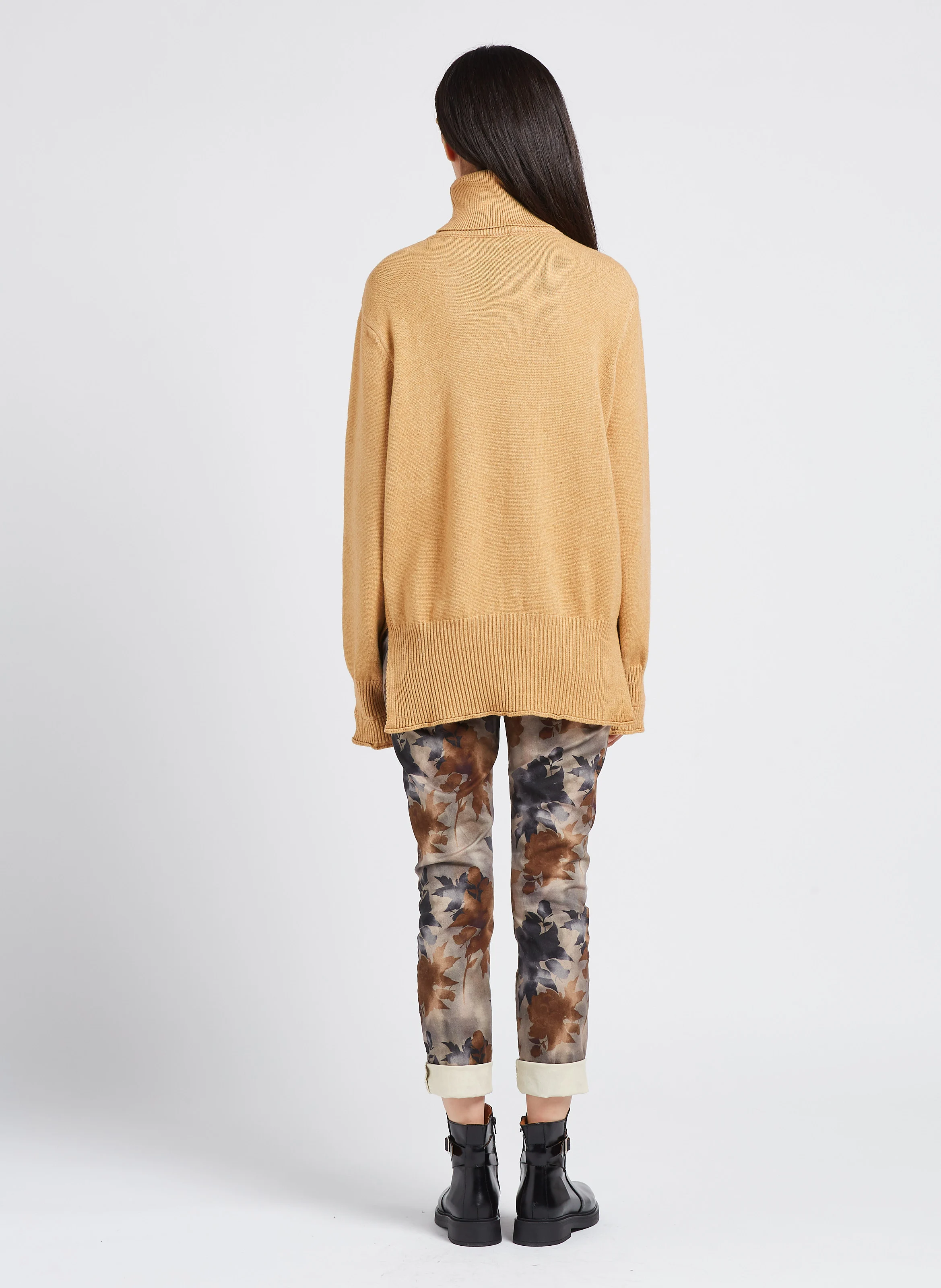 Pull col roulé droit en maille | Marron