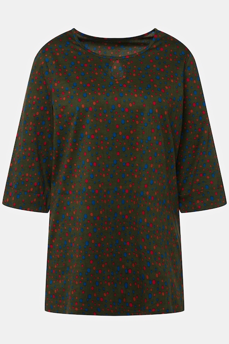 Longshirt, A-Line, Punkte, Rundhals mit Keyhole, 3/4-Arm