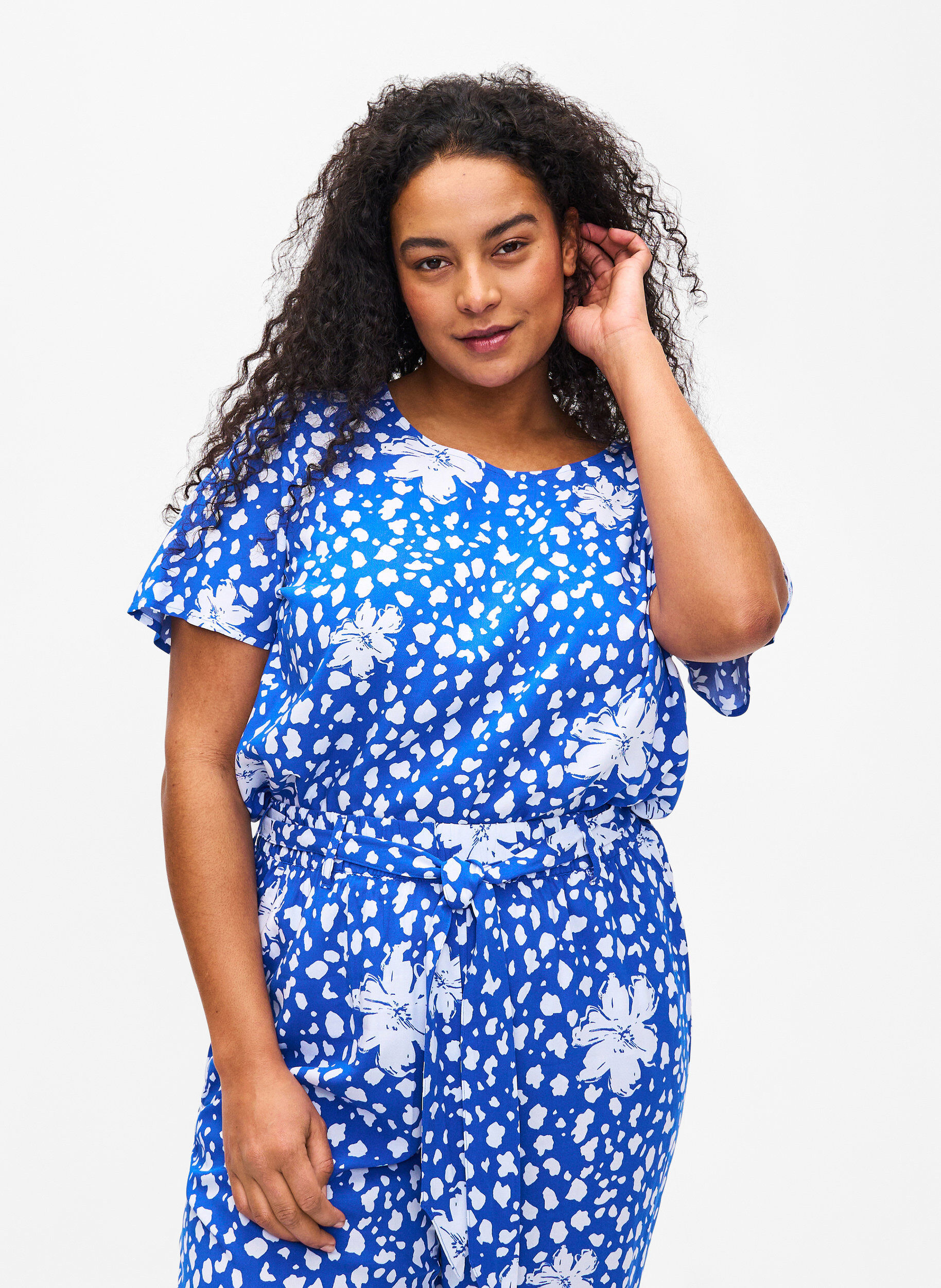 FLASH - Kortærmet bluse i viskose med print