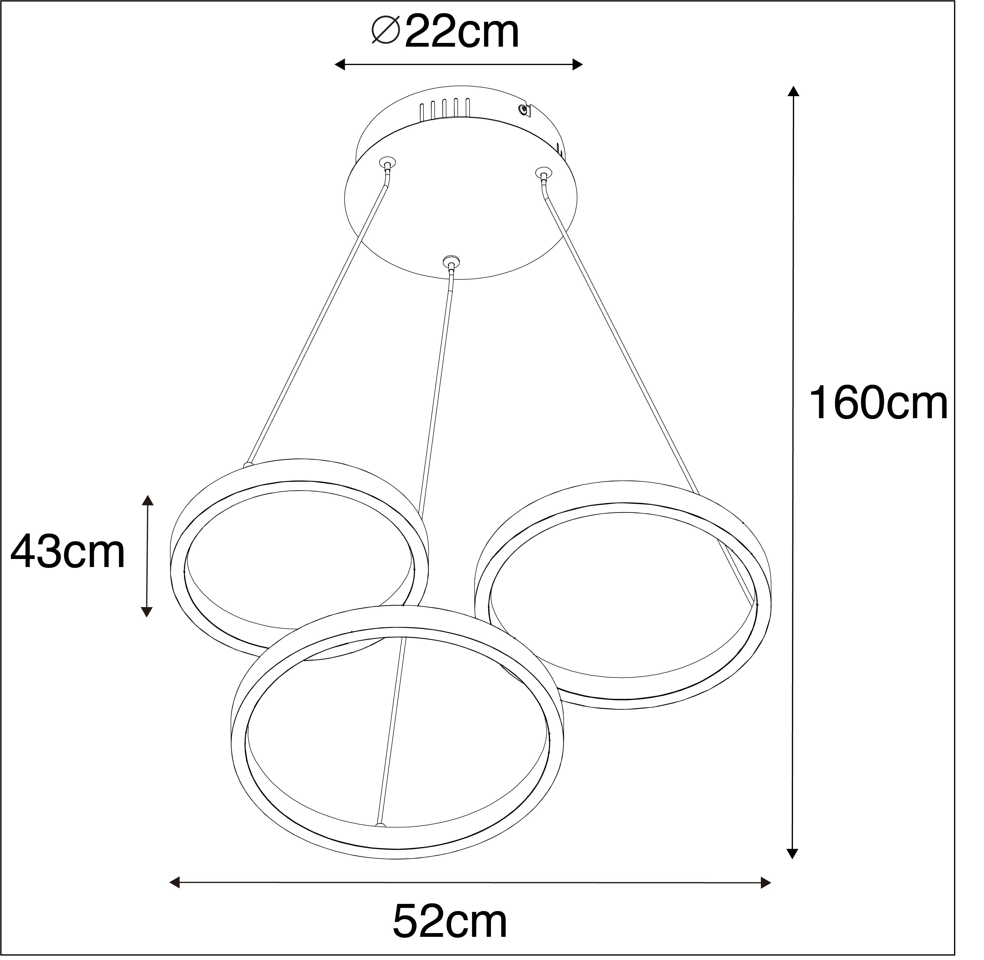Hanglamp zwart incl. LED 3-staps dimbaar 3-lichts - Rondas