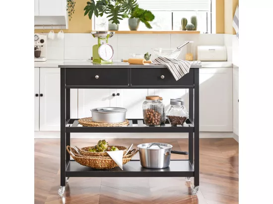 Desserte Roulante Chariot de Cuisine de 2 étages avec Grand Plan de Travail en Acier INOX, FKW47-SCH