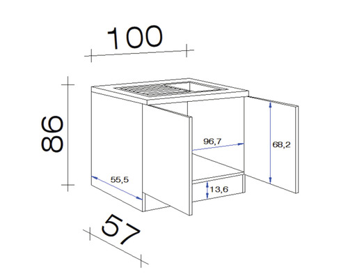 Flex Well spoelbakkast inclusief Wito spoelbak, BxDxH 100 x 60 x 85 cm, wit mat, gedemonteerd