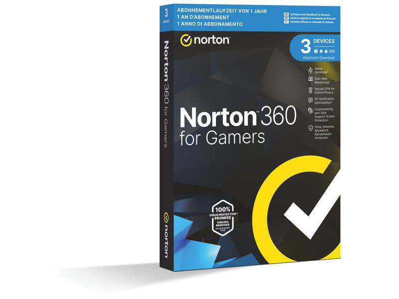 Norton Norton 360 for Gamers Box, Vollversion, 3 PC, 1 Jahr Leistungsstarker Schutz. Entwickelt für PC-Gamer von PC-Gamern