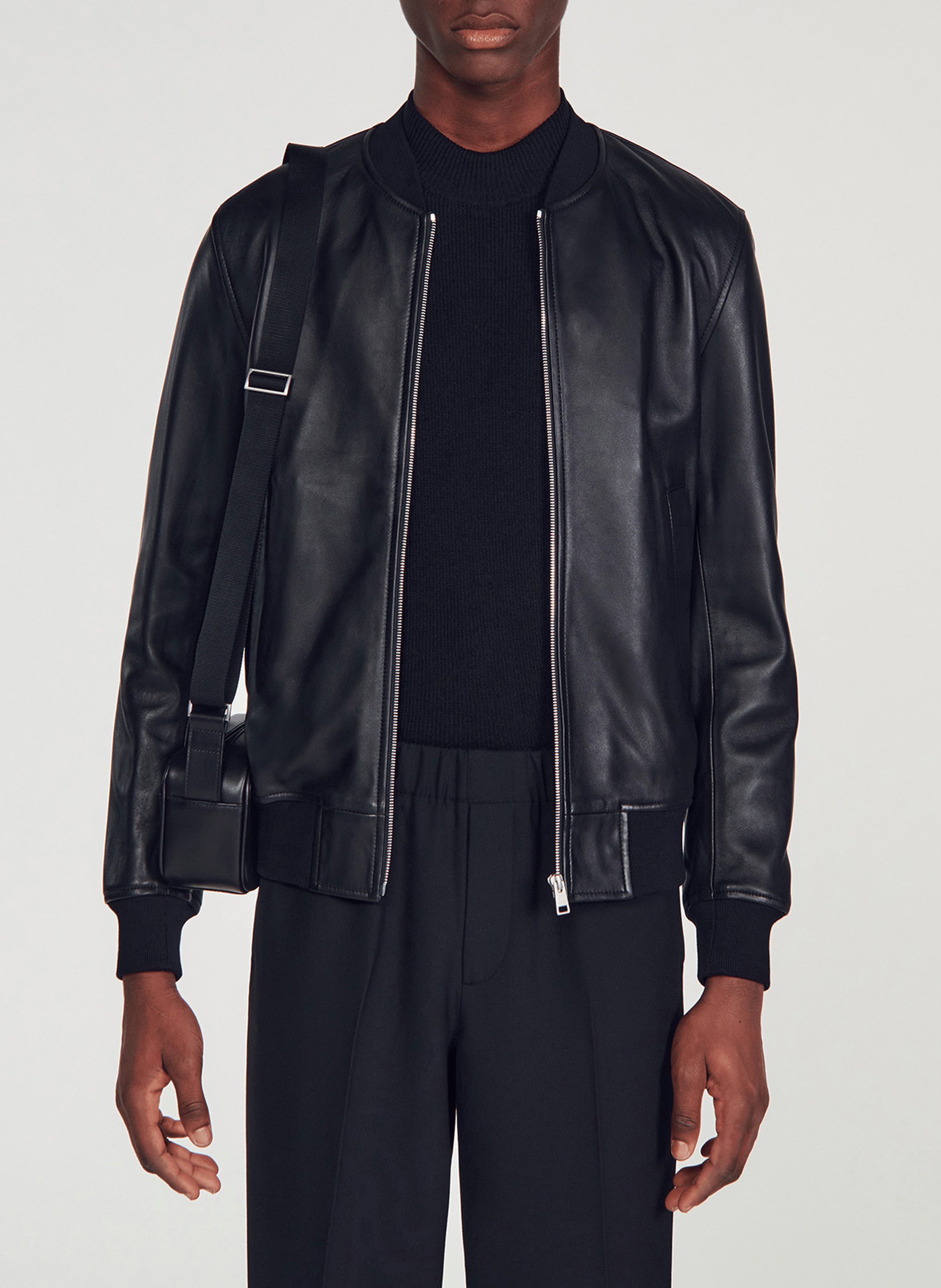 Blouson teddy en cuir | Noir