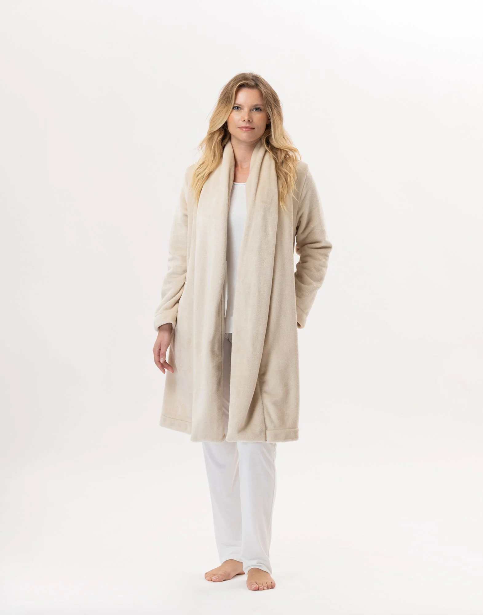 ESSENTIEL 855 - Robe de chambre en peluche flanelle | Beige