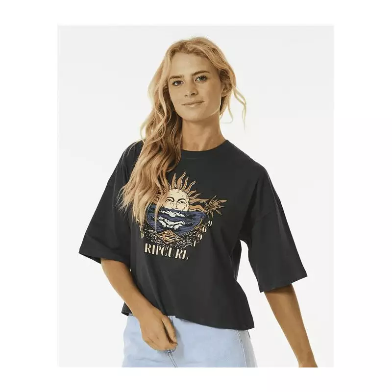 Teeshirt femme RIPCURL Shore Break Heritage Crop Tee Washed Black