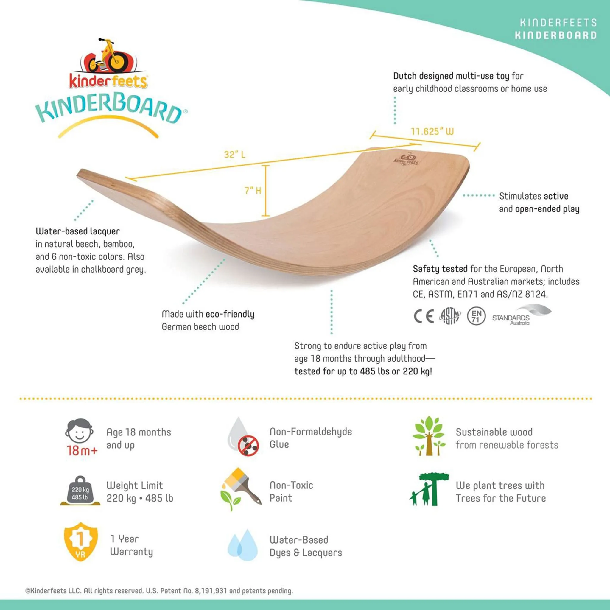 Kinderfeets Planche d'Équilibre en Bois Kinderboard - Naturel