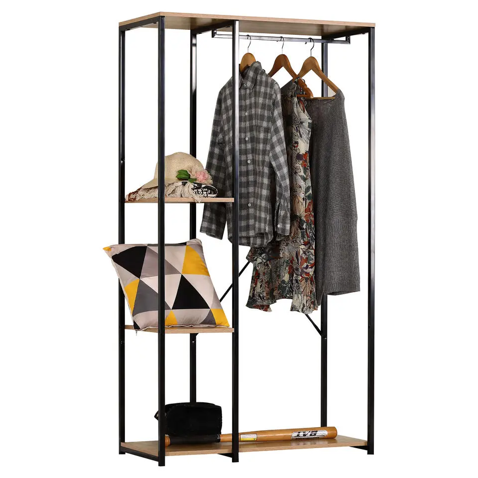 Kledingkast - Open Kast - 176x90x40 cm - MDF lichte Eik & Metaal