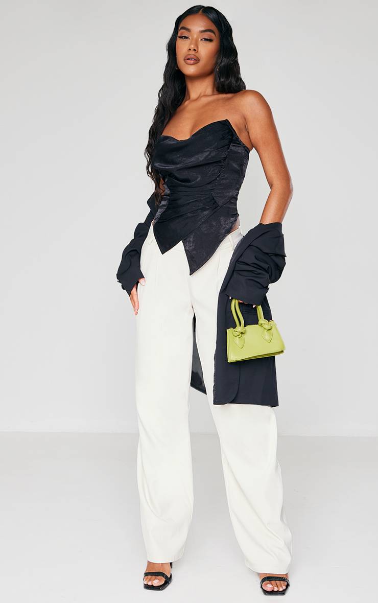 Noir Corset En Satin Martelé À Ourlet Pointu Asymétrique