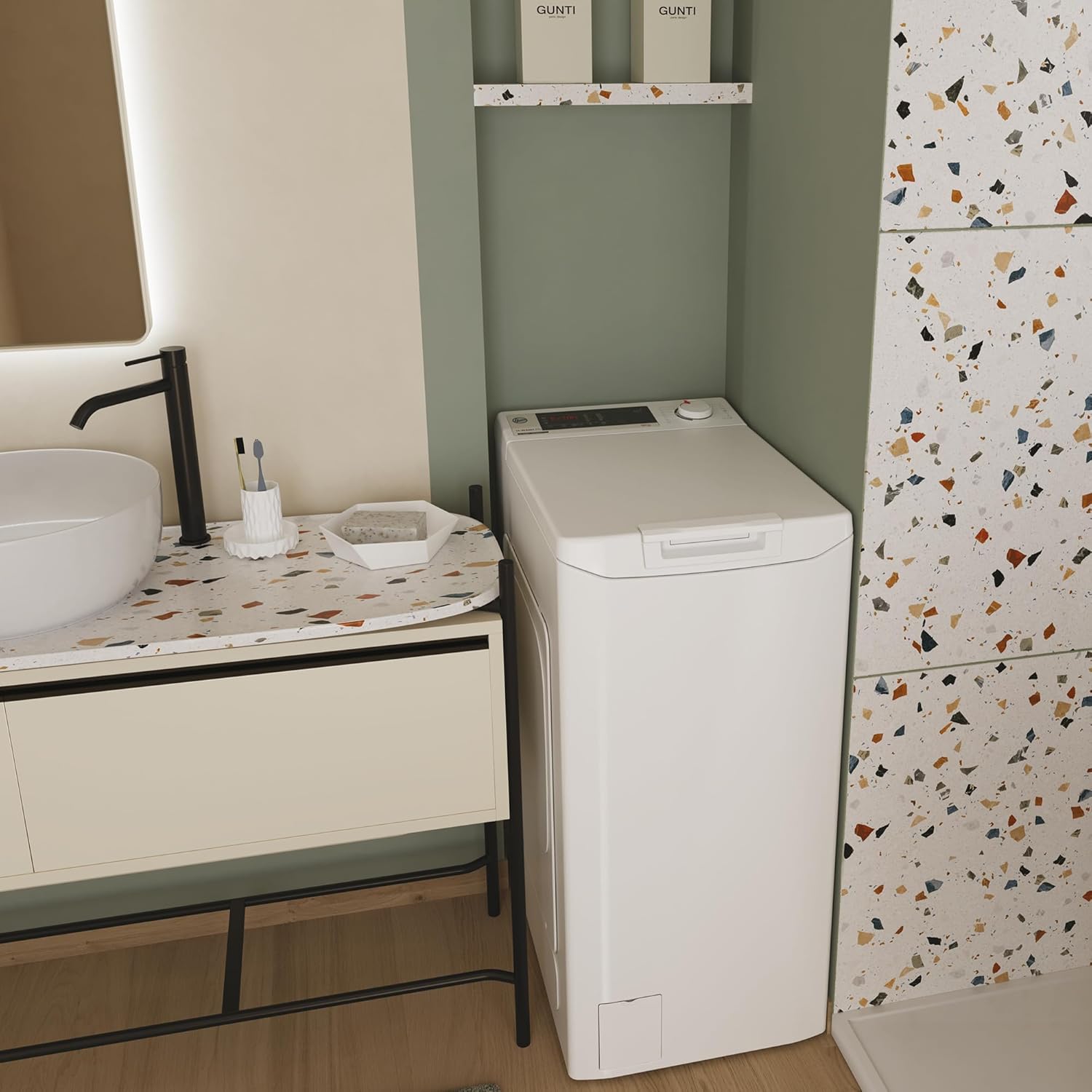 Hoover Toplader THOSQ085D2-S Waschmaschine, 8 kg, 1000 U/min., Smarte Bedienung mit Wi-Fi und Bluetooth, Gentle Touch, Mix Power System, Startzeitverzögerung, 17 Programme, Weiß