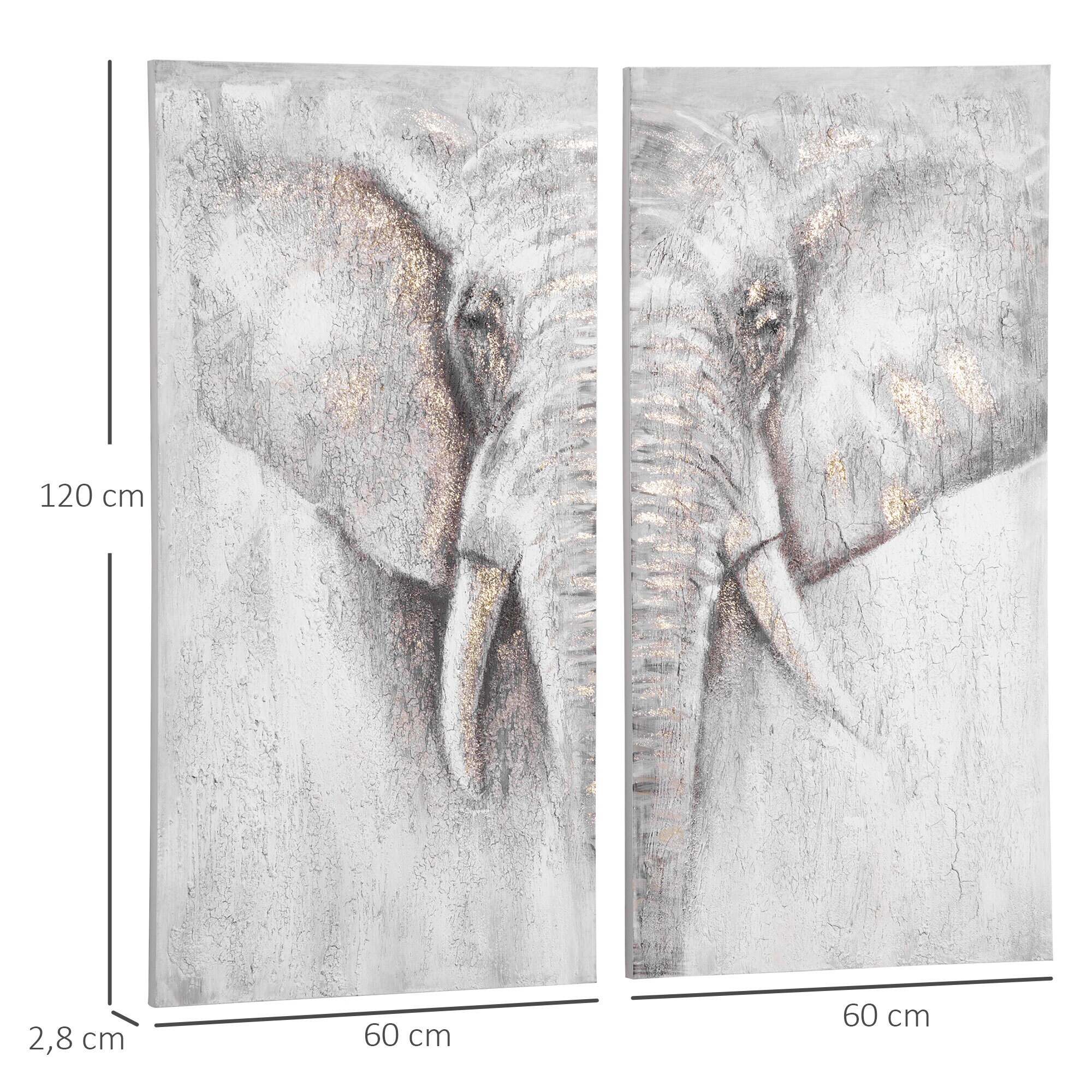 HOMCOM Zweigeteiltes Wandbild mit Kieferholzrahmen grau 120L x 120B x 2,8H cm
