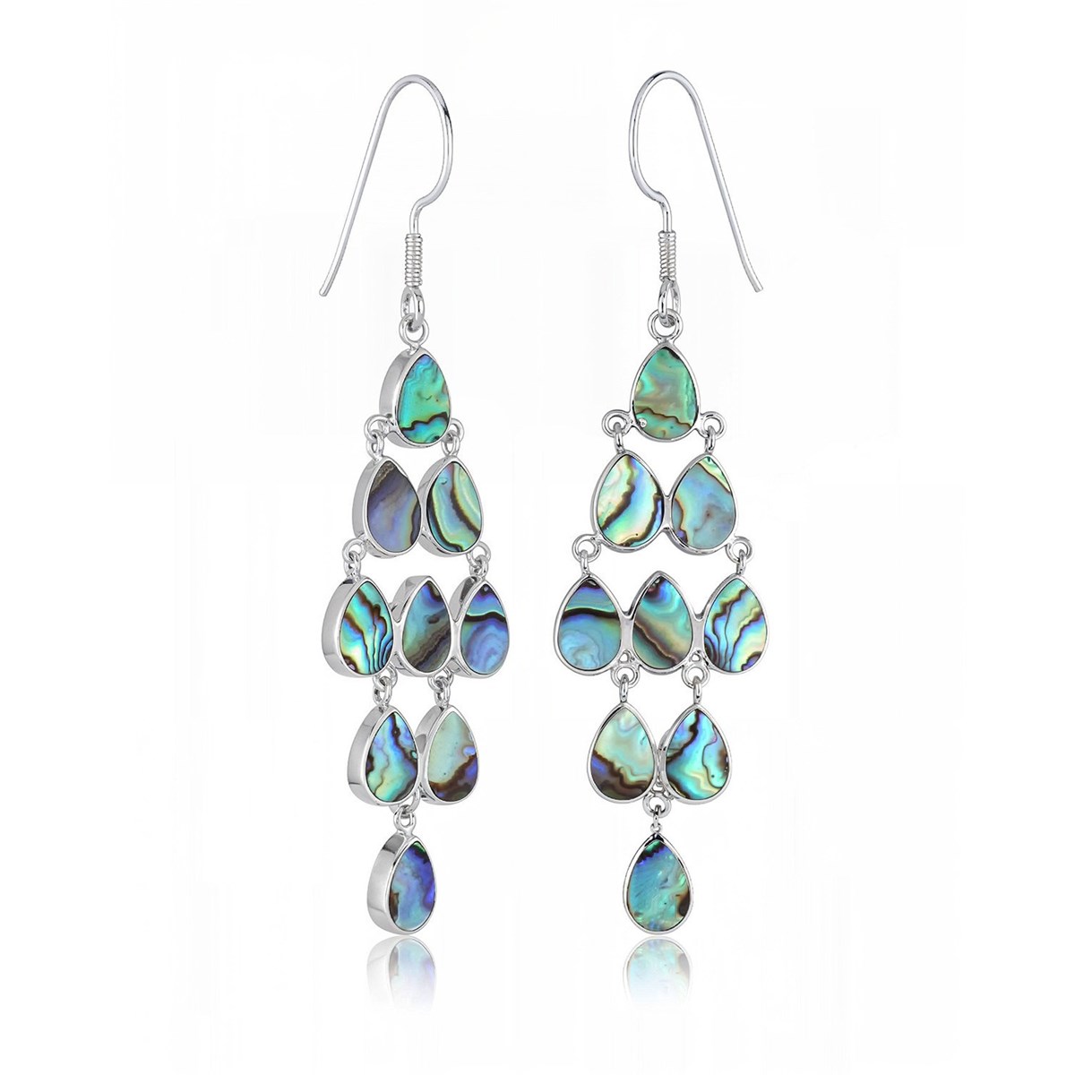 Boucles d'Oreilles Chandelier Gouttes de Nacre Abalone et Argent 925 | Boutique ADEN