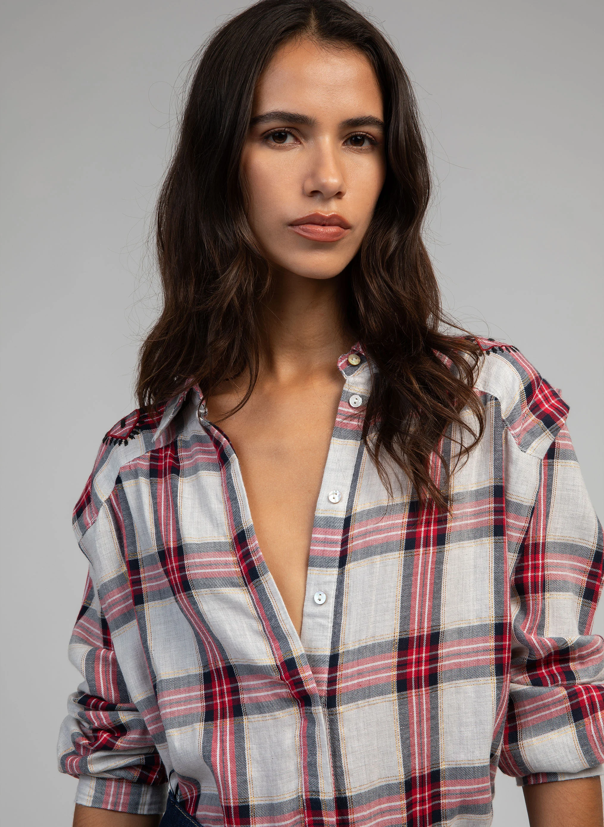 SALOMIA - Chemise droite en coton mélangé imprimé | Rouge