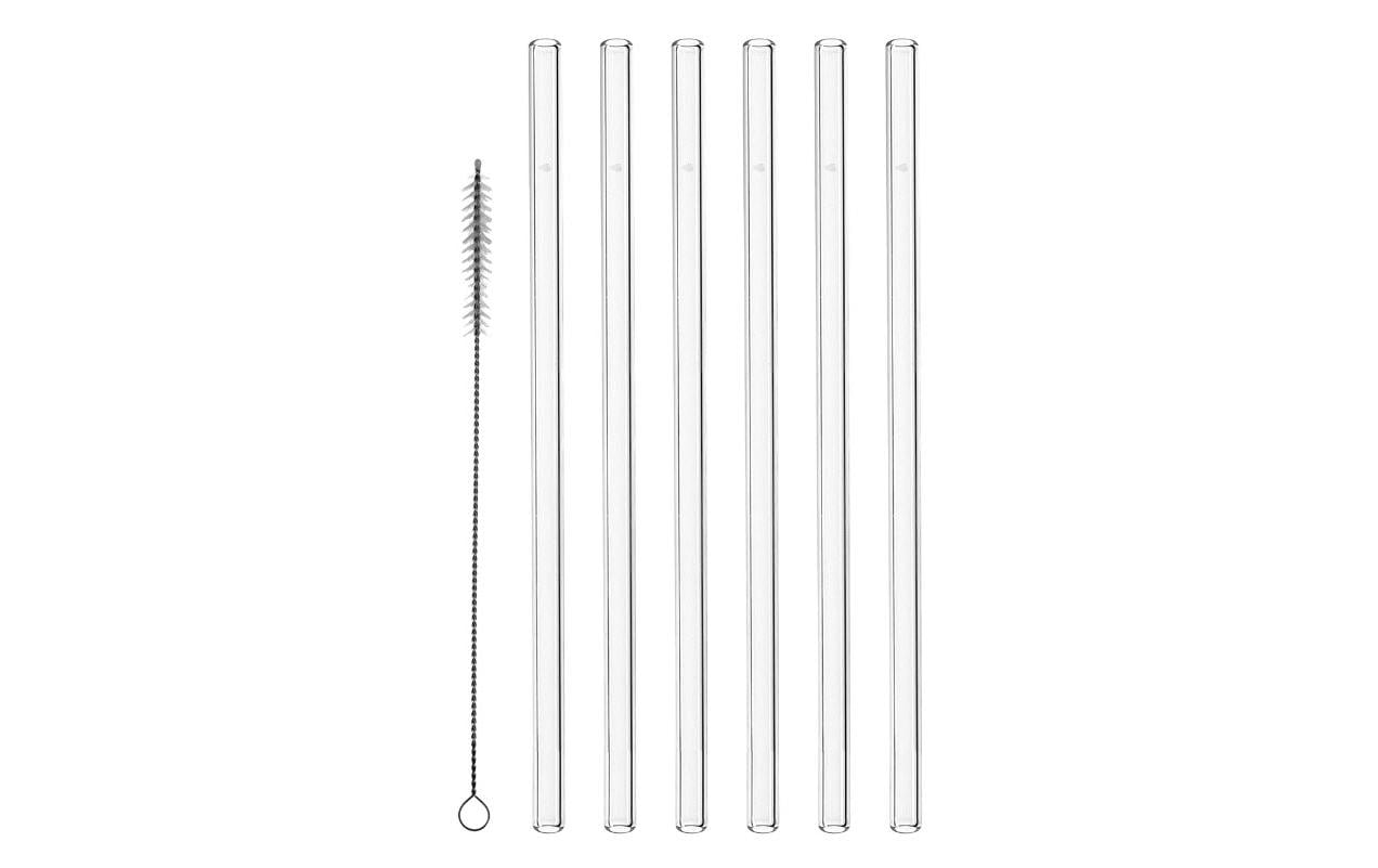 Strohhalm 23 cm mit Bürste, 6 Stück, TranparentTrinkhalme aus Glas