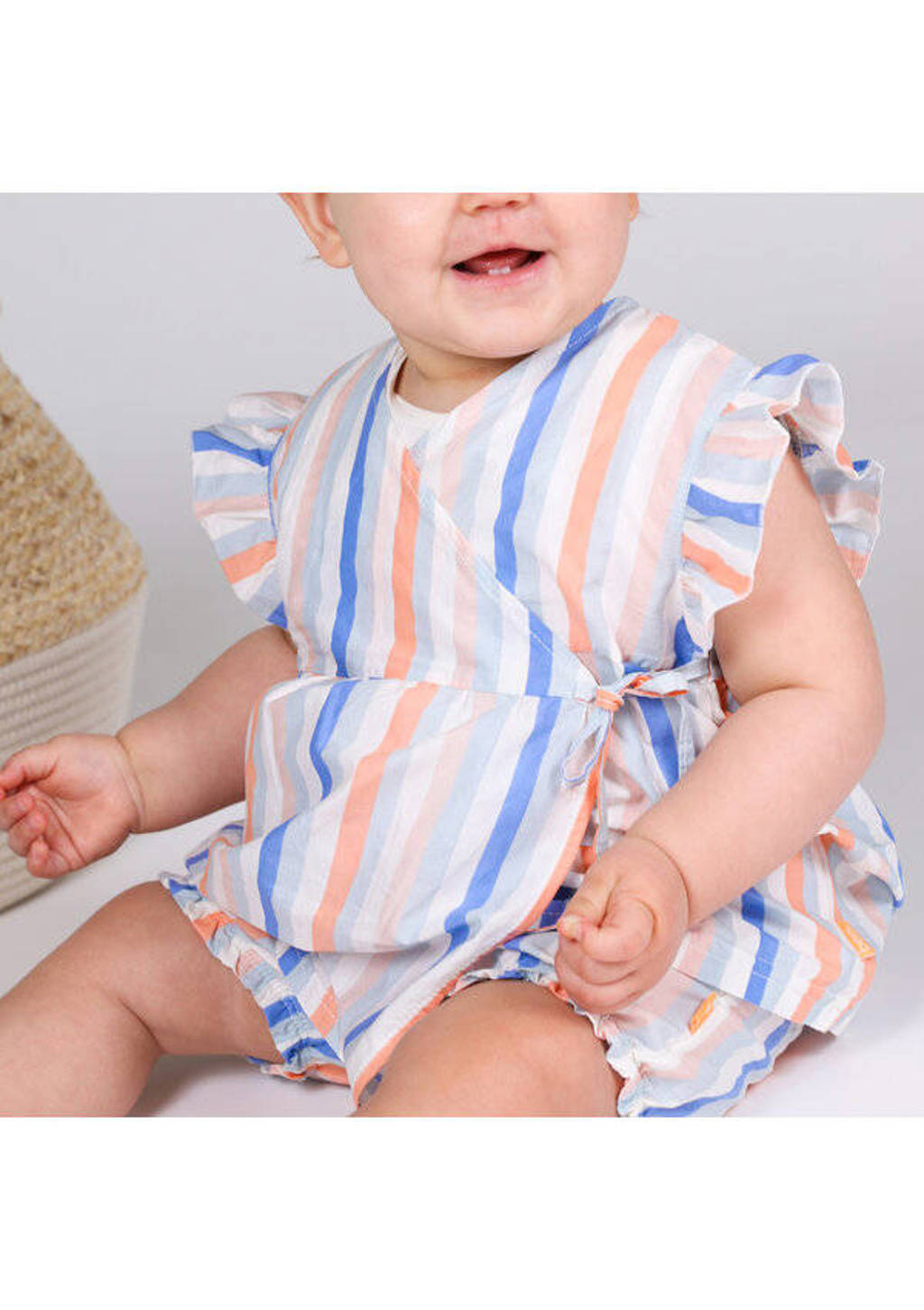 BESS baby gestreept T-shirt blauw/oranje/groen/wit