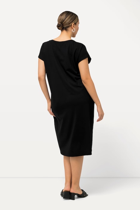 Jerseykleid, Oversized, Glitzer-Rundhals, Halbarm