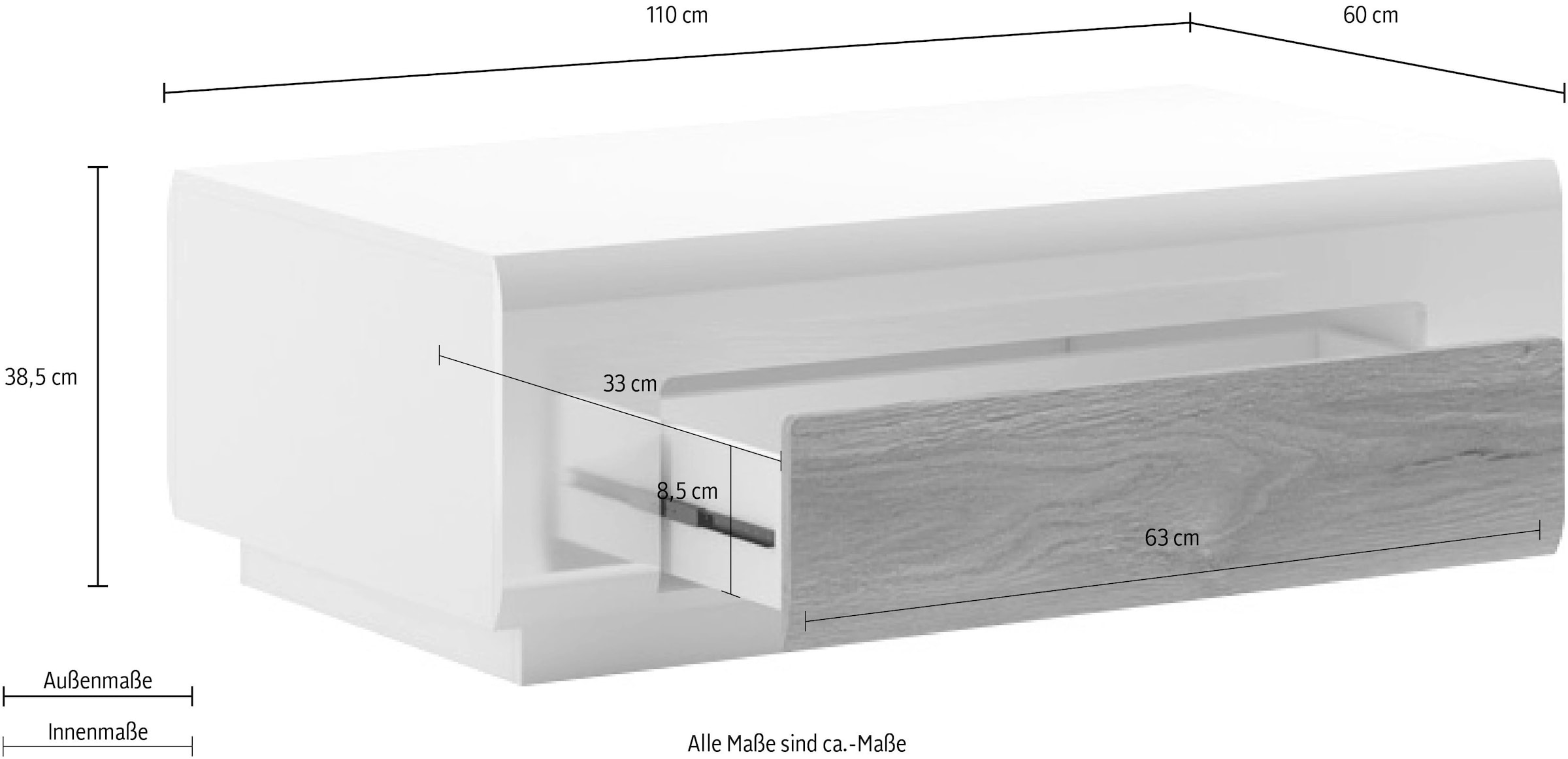 INOSIGN Couchtisch »Toledo,Breite 110cm eleganter Sofatisch mit Hochglanzelemente« Kaffeetisch mit 1 Schublade, Wohnzimmertisch