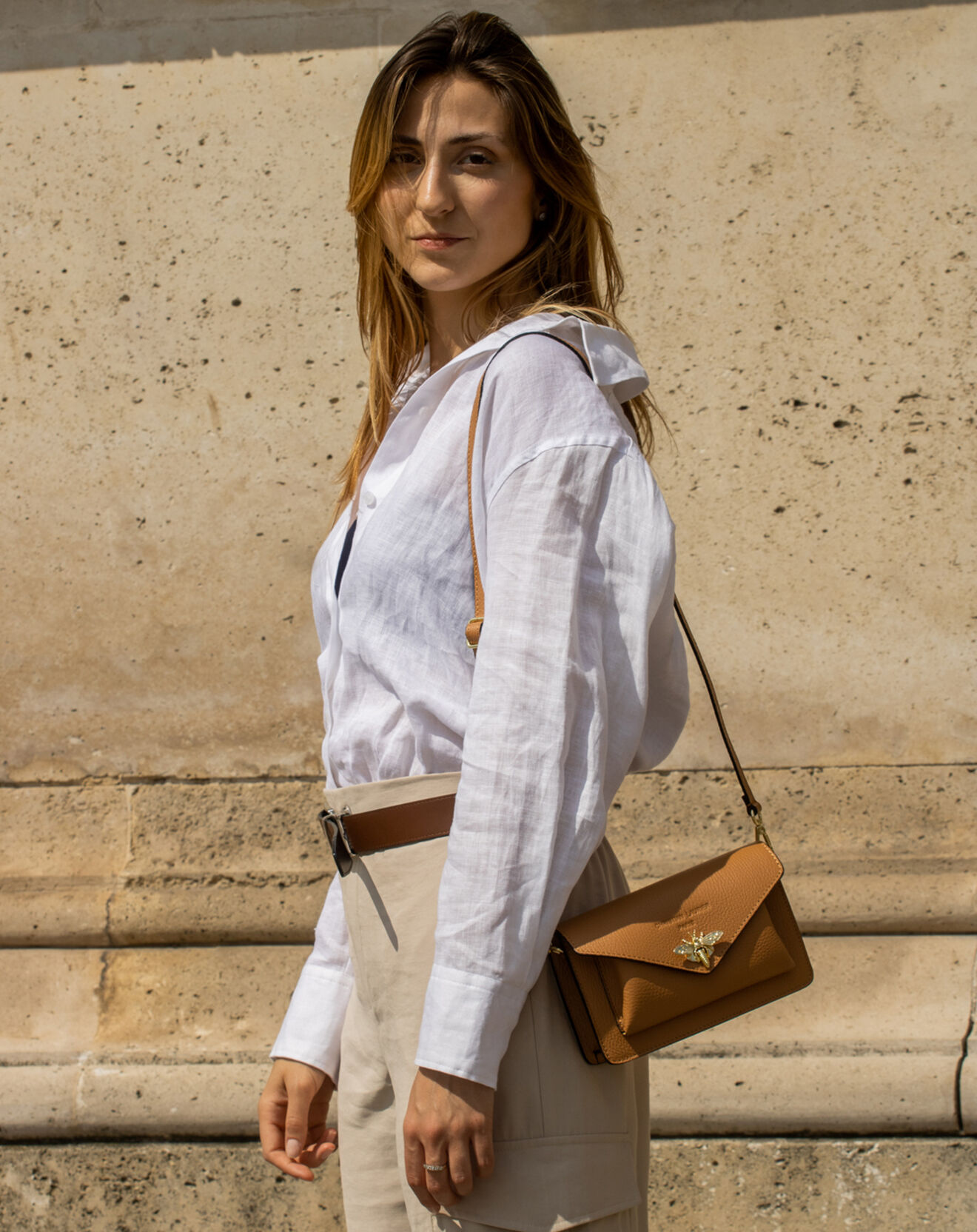 Christian Laurier Sac bandoulière en Cuir Roxane camel - 20x12x5.5 cm
