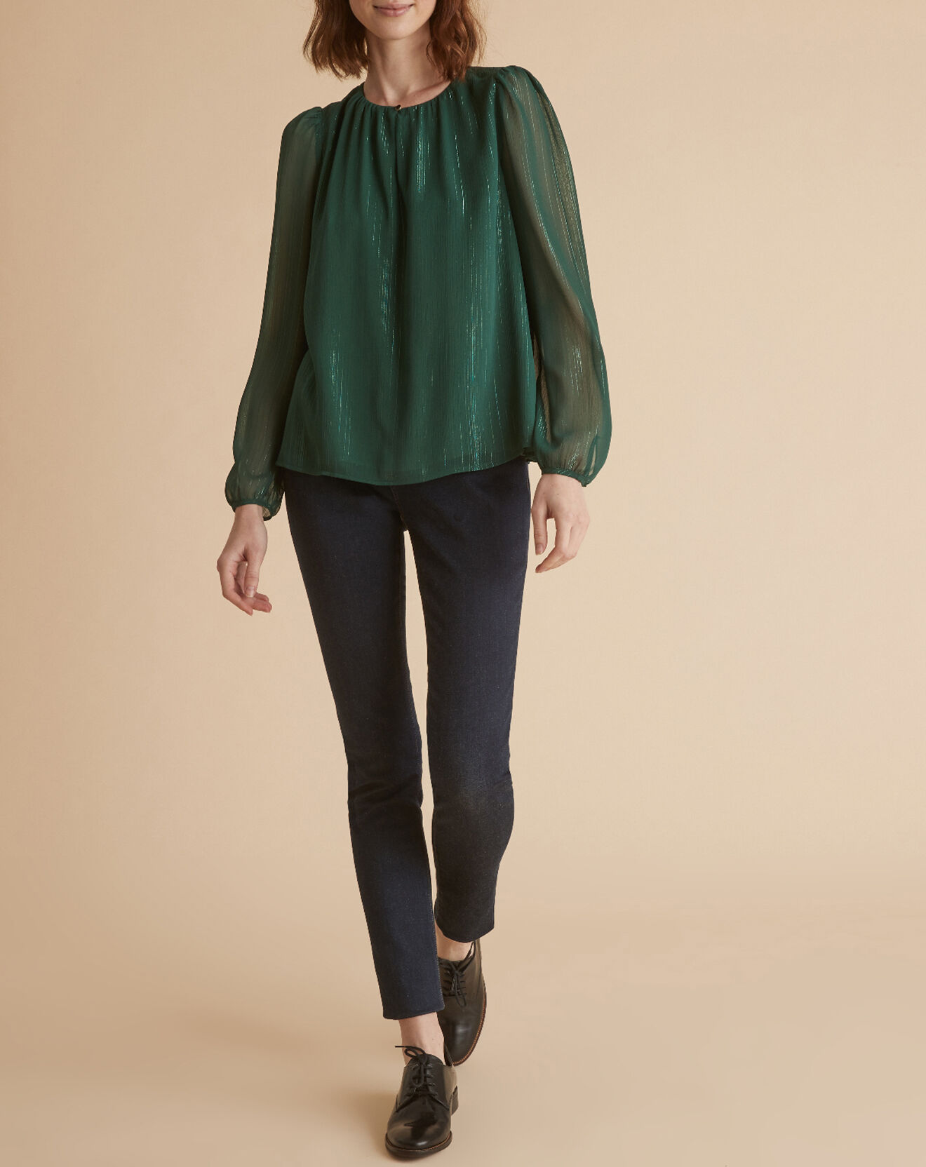 Cyrillus Blouse en voile rayé irisé verte