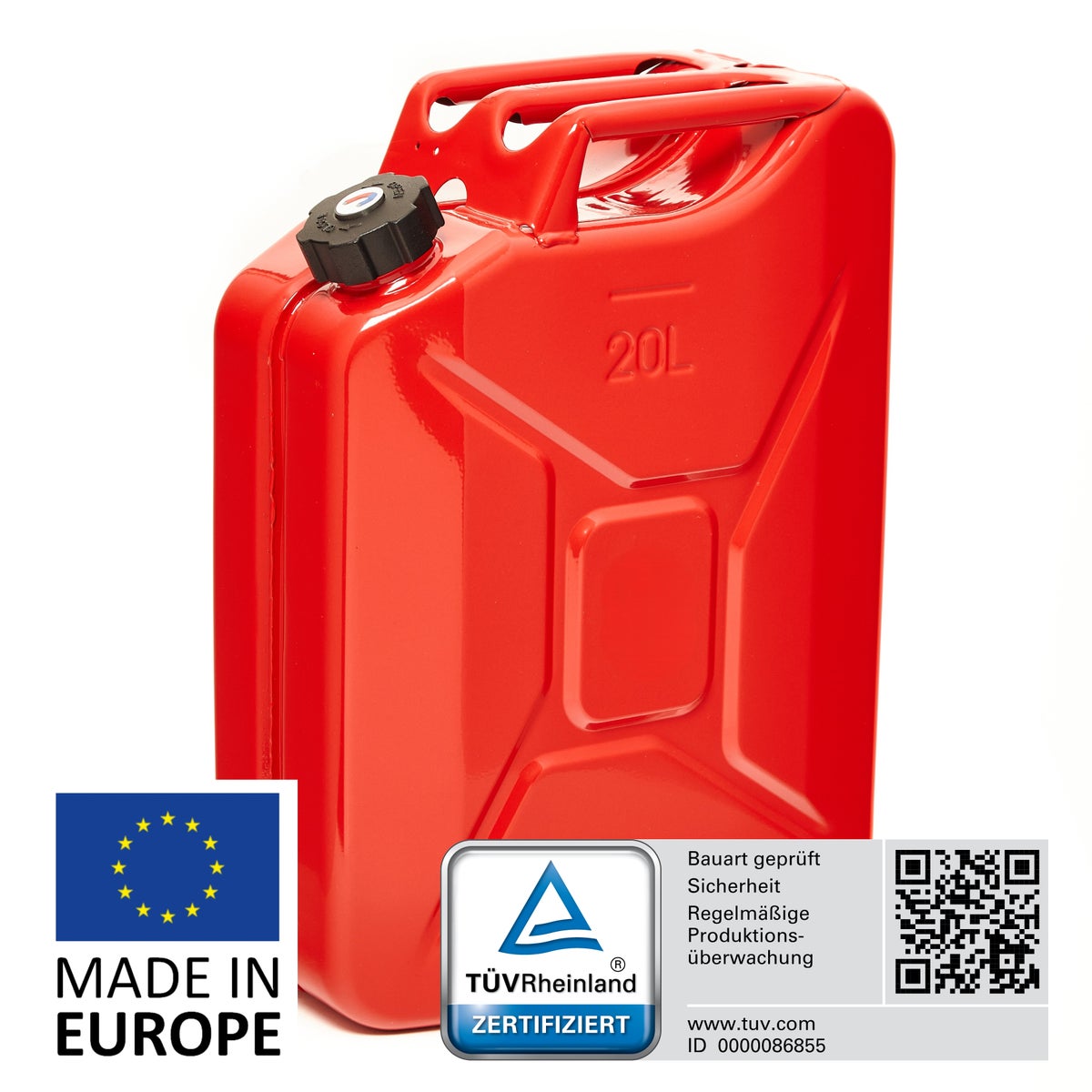 BW Metalen Brandstofjerrycan, Benzinejerrycan, 20 liter met Schroefdop - Rood - RAL 3000 - TÜV-getest en UN-goedgekeurd - Gemaakt in Europa