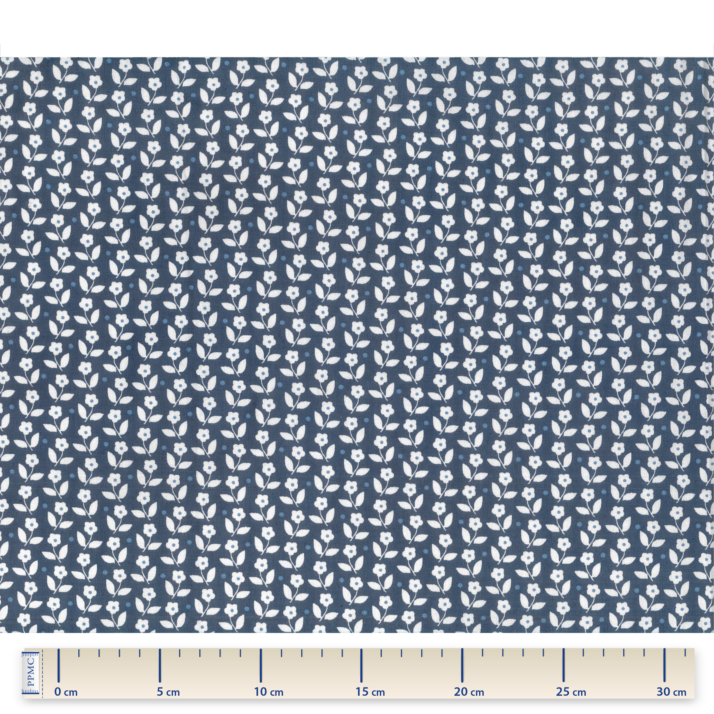 Tissu Coton Au Mètre Ex1097 Fleurs Blanc Marine