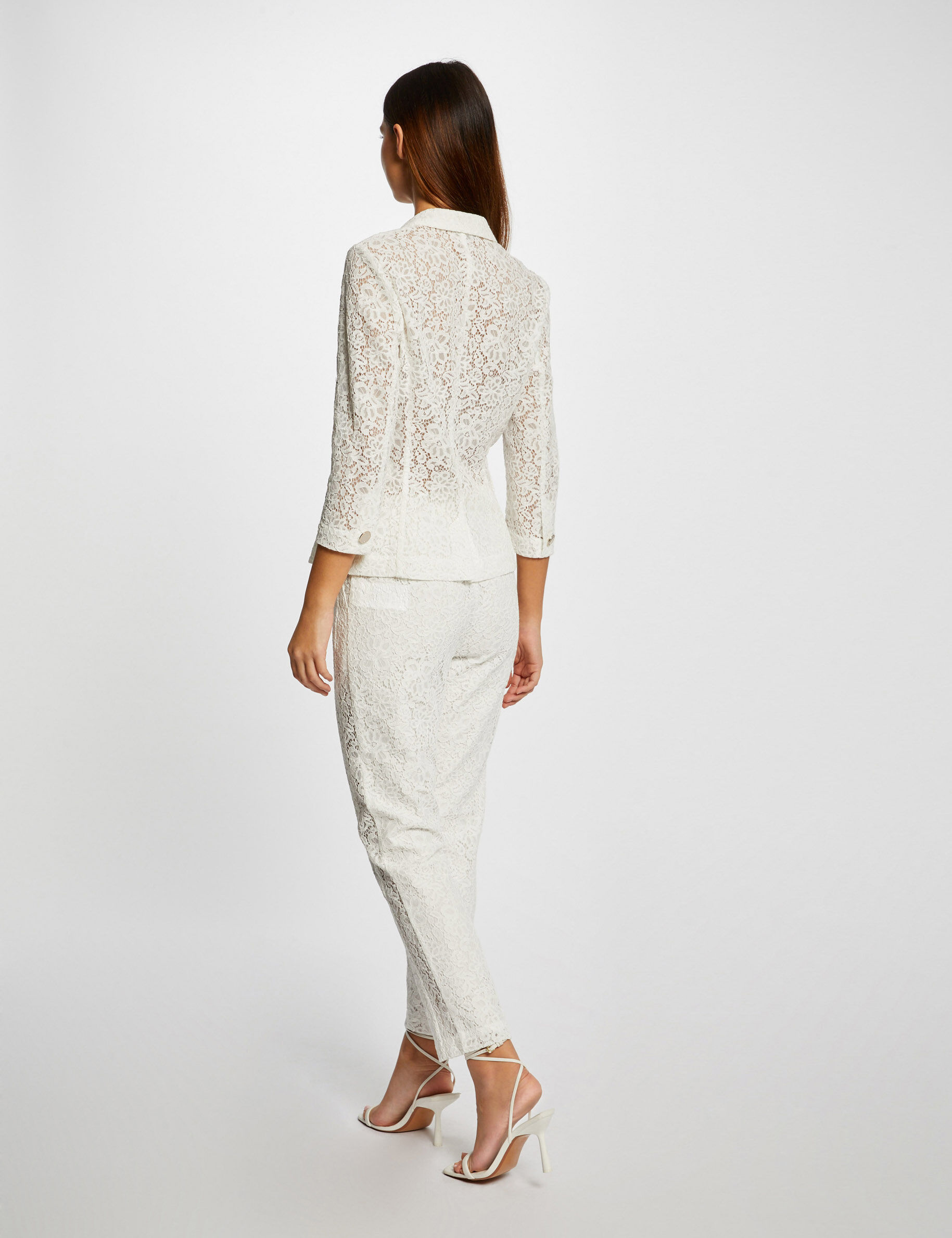 Veste droite manches 3/4 en dentelle ecru femme - ecru