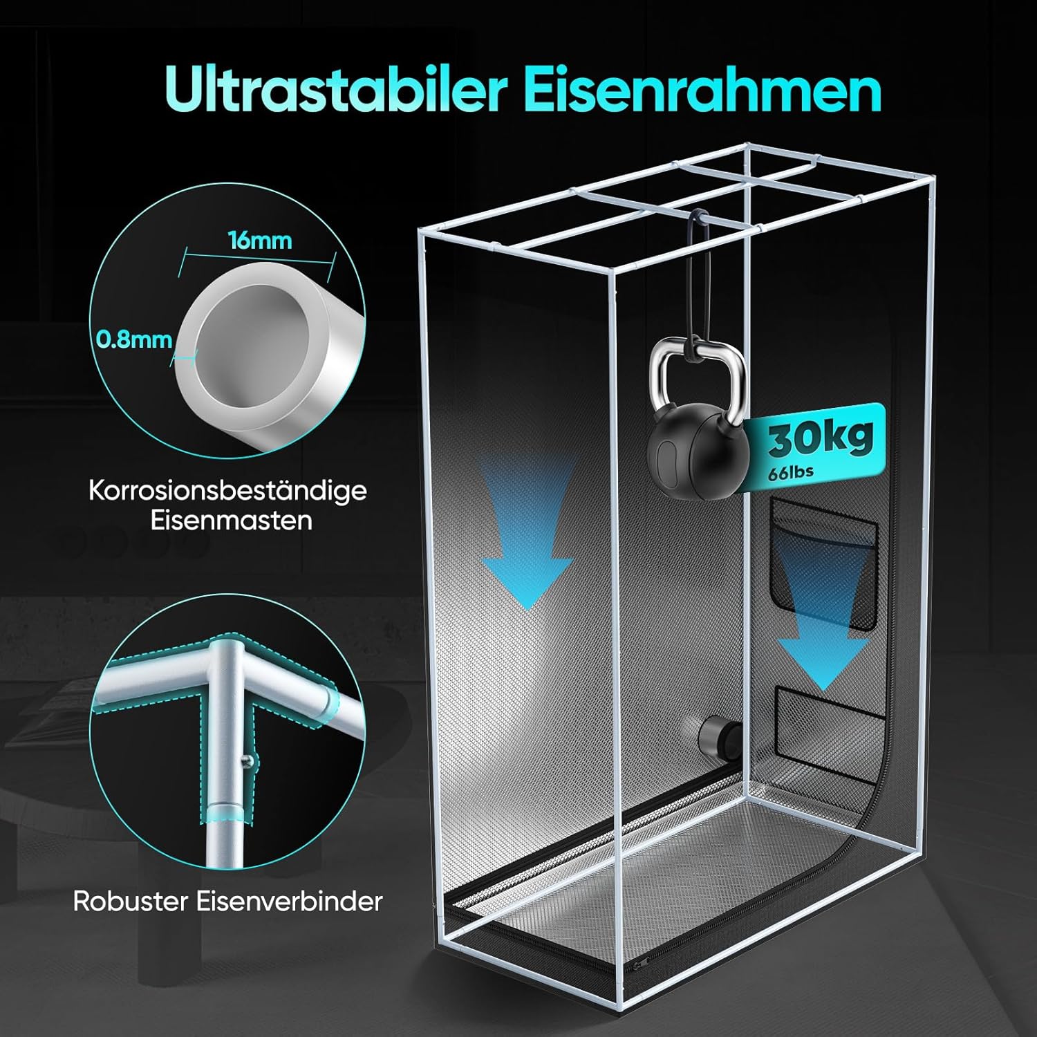 Growzelt Komplettset mit M2000 LED Vollspektrum Grow Lampe 60x120x180cm Grow Tent 4