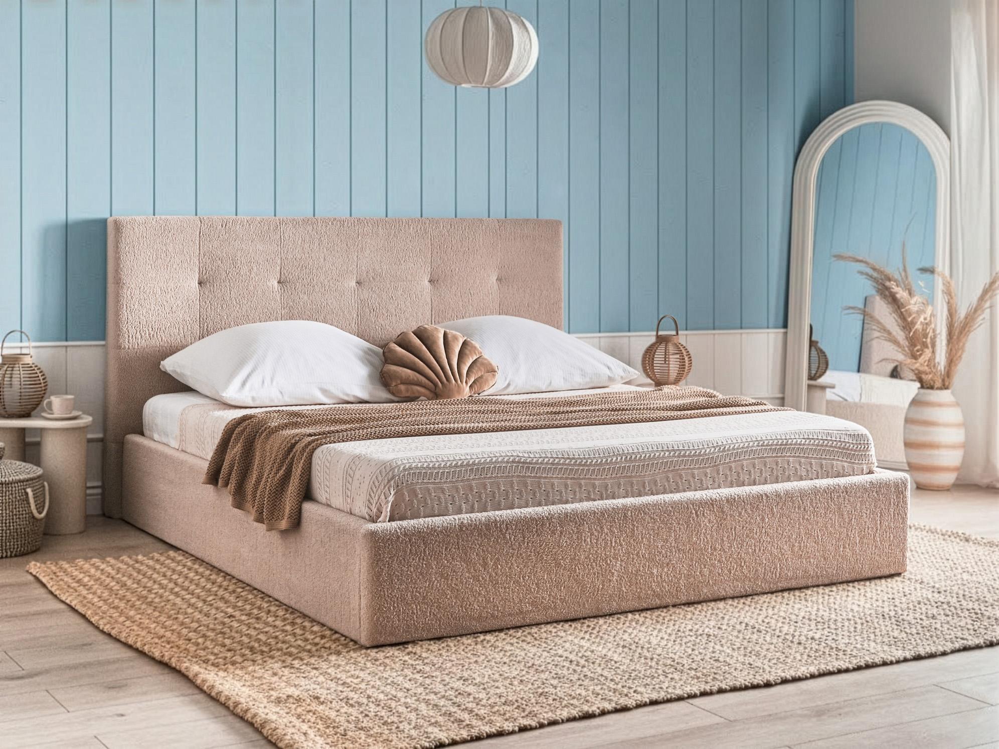 Bed met opbergruimte Bouclé LORIENT 180 x 200 cm Beige