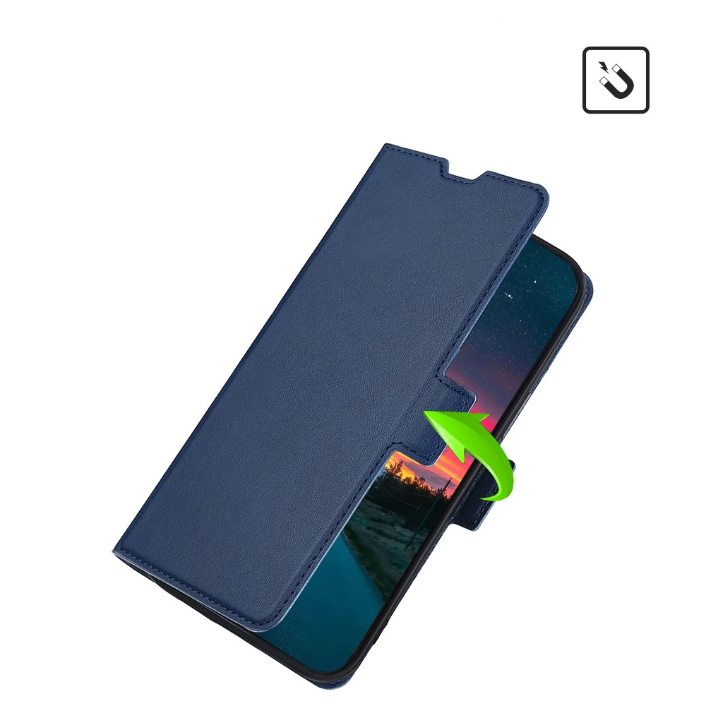 Samsung Galaxy S21 FE 5G Leder Tasche Flip Cover Litchi Look mit Kartenfach - Dunkelblau