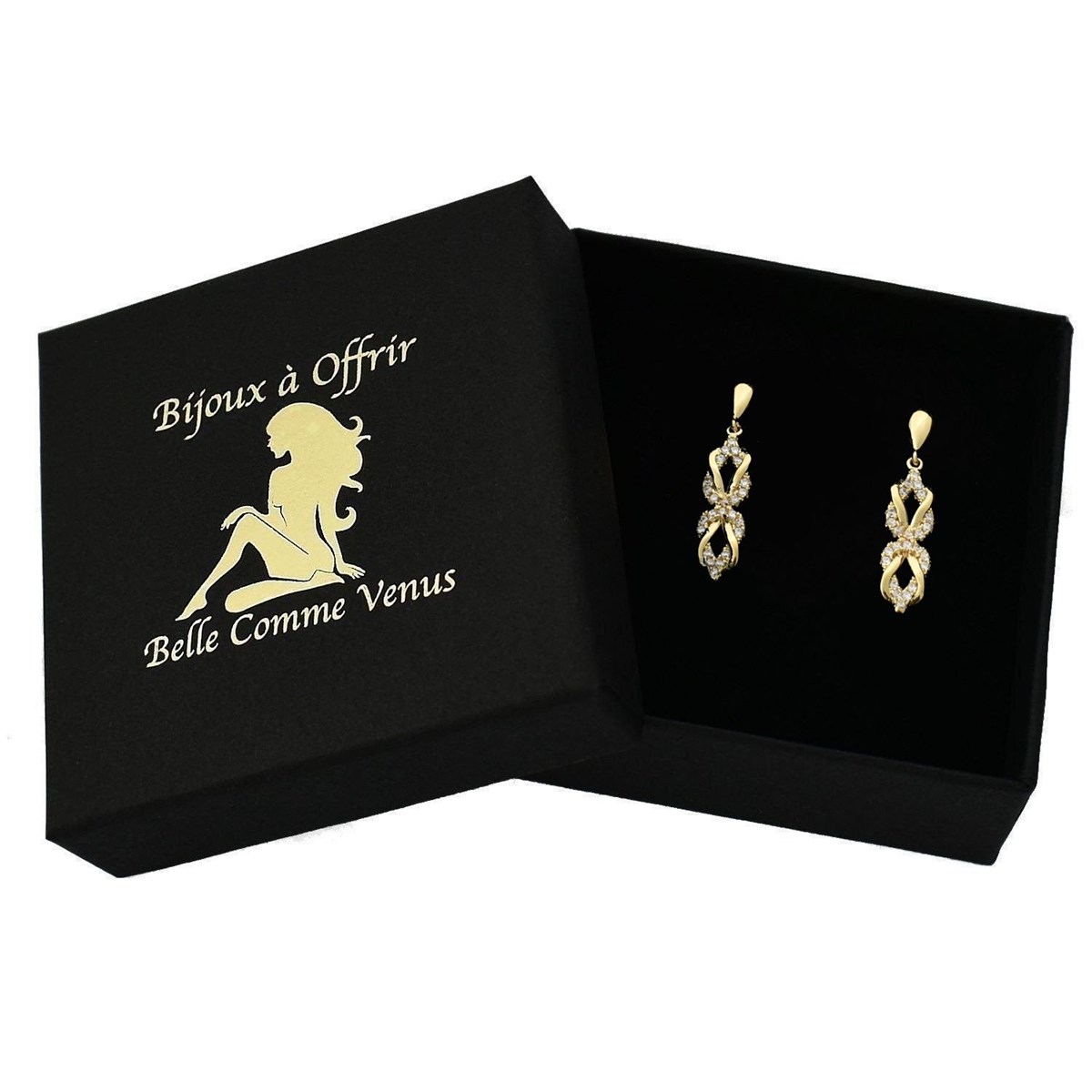 Boucles d'oreilles infini noeud d'oxydes de zirconium Plaqué OR 750 3 microns