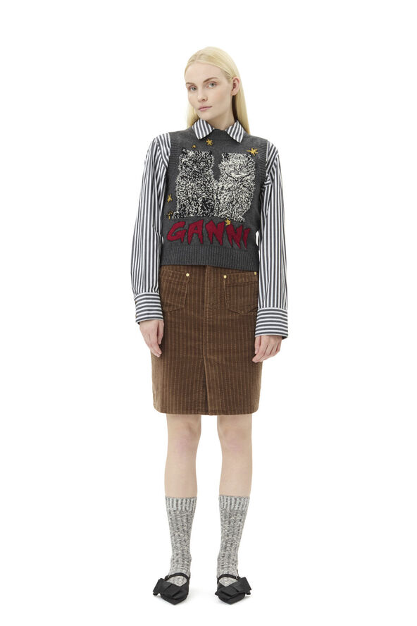 Ganni Graphic Wool Mix Cats Vest Gray quill