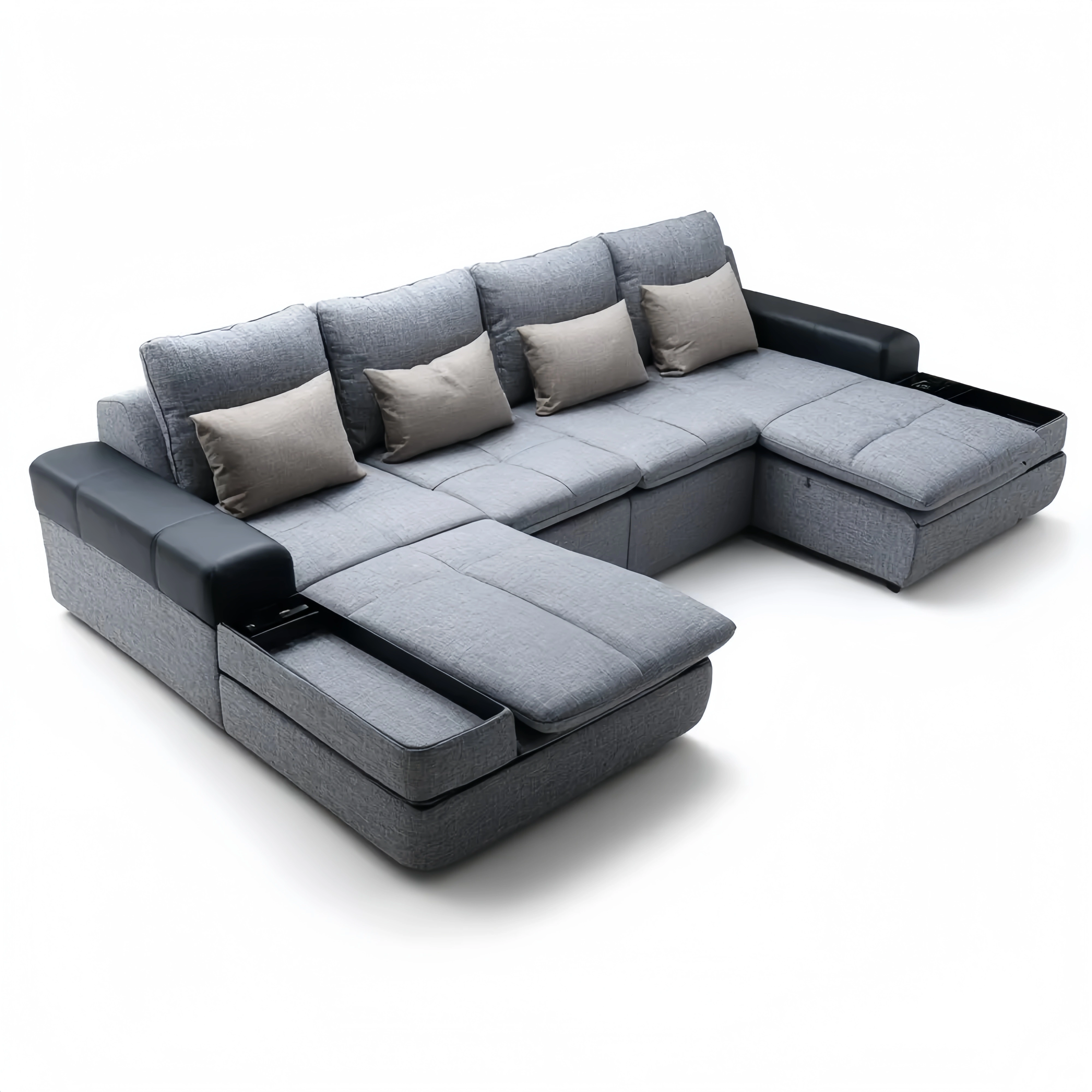 Ecksofa Stoffpolster 250x150x83 cm – Hellgrau/Schwarz – Modernes Desig