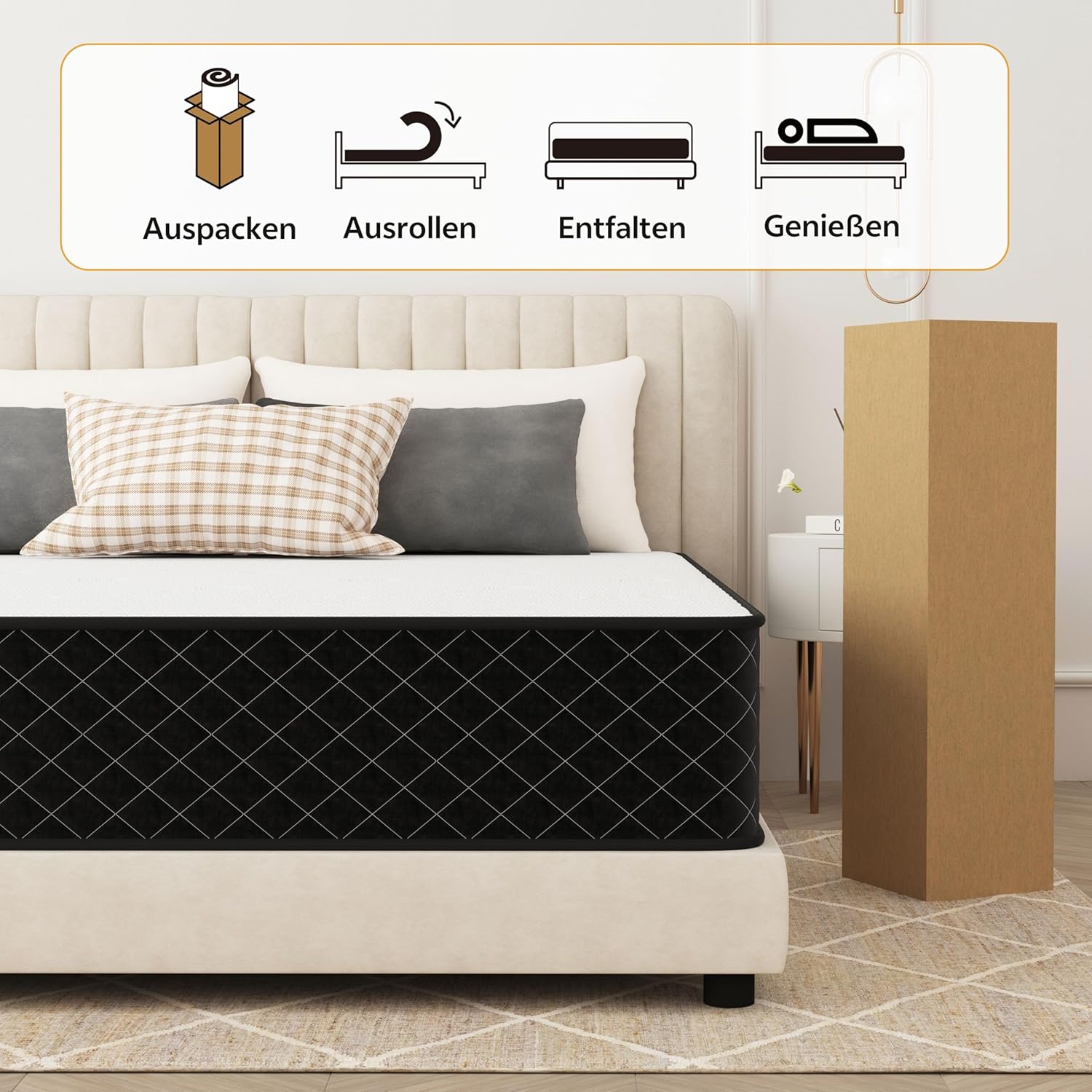 PurrJoys Matratze 120x200 cm Extra Fest, Höhe 25 cm Taschenfederkern H4 & H5, 7-Zonen, atmungsaktiv, Oeko-TEX® Zertifiziert, für Seitenschläfer