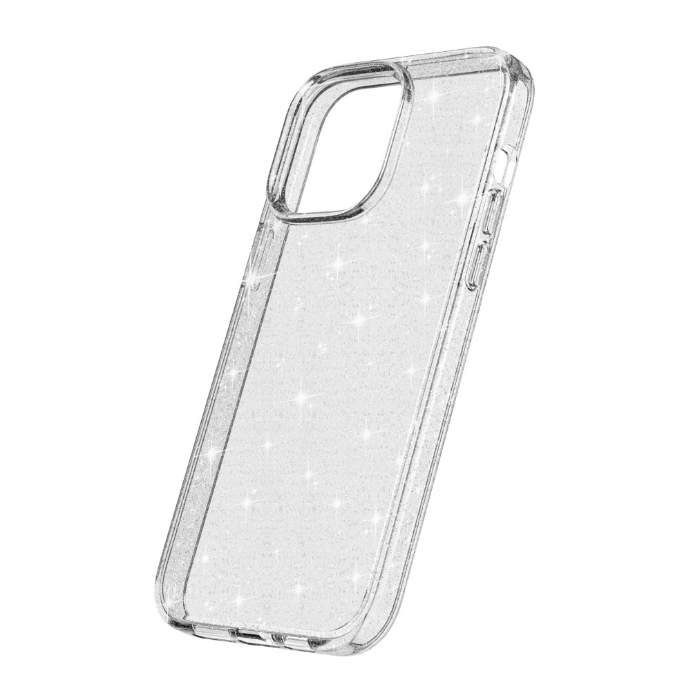 iPhone 15 Pro Hybrid Hardcase Schutzhülle im Glitzer Design - Silber / Transparent
