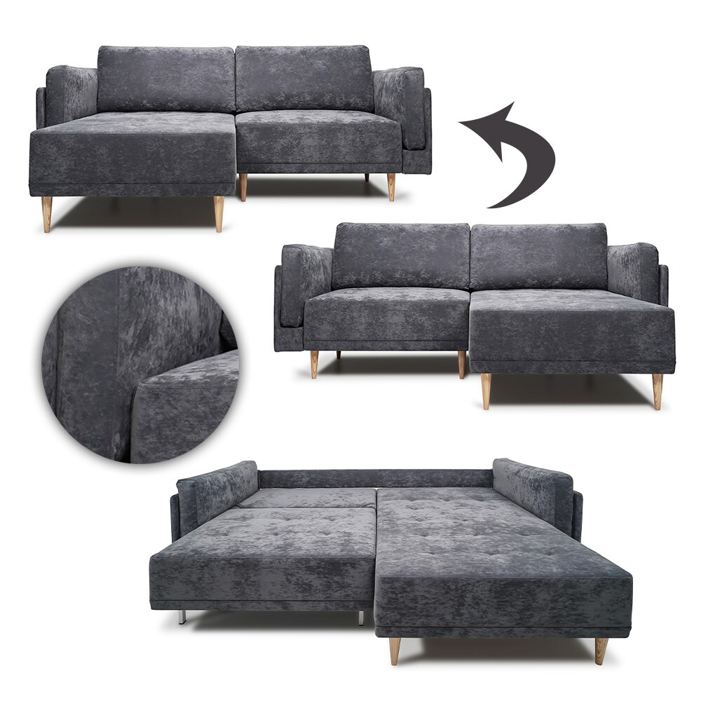 VitaliSpa Ecksofa Schlafsofa Gästesofa Cali Anthrazit Schlaffunktion 236 x 97 cm modern Wohnzimmer Sofa Wohnzimmercouch Boxspringsofa Loungesofa Loungeecke Schlafcouch Taschenfederkern ausziehbar