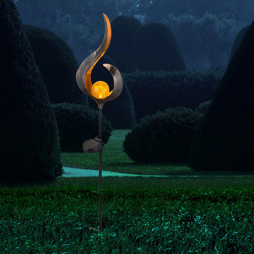 2x LED Solarleuchte, Glas, Flammen Mond Design, H 90 cm