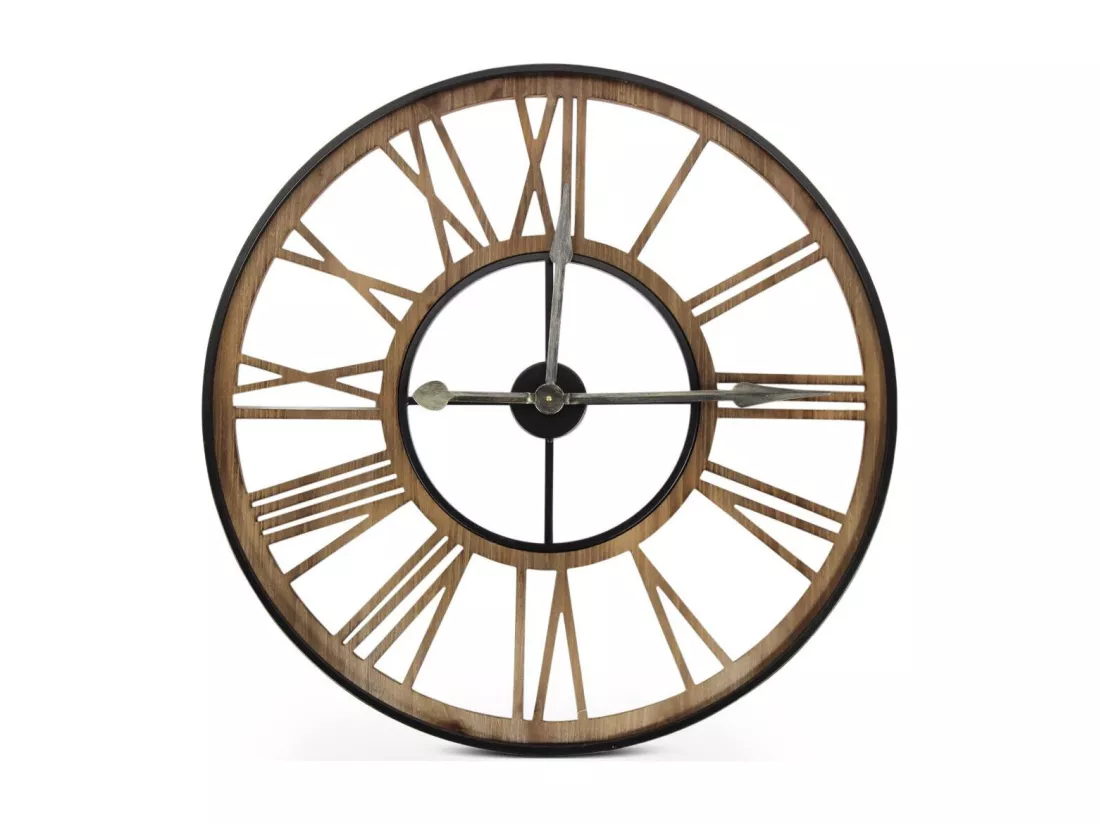 Grande horloge ancienne forge Bois-Fer Marron - Décoration d'Autrefois