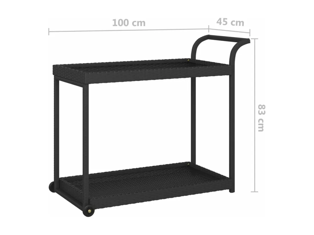Chariot de bar Noir 100x45x83 cm Résine tressée